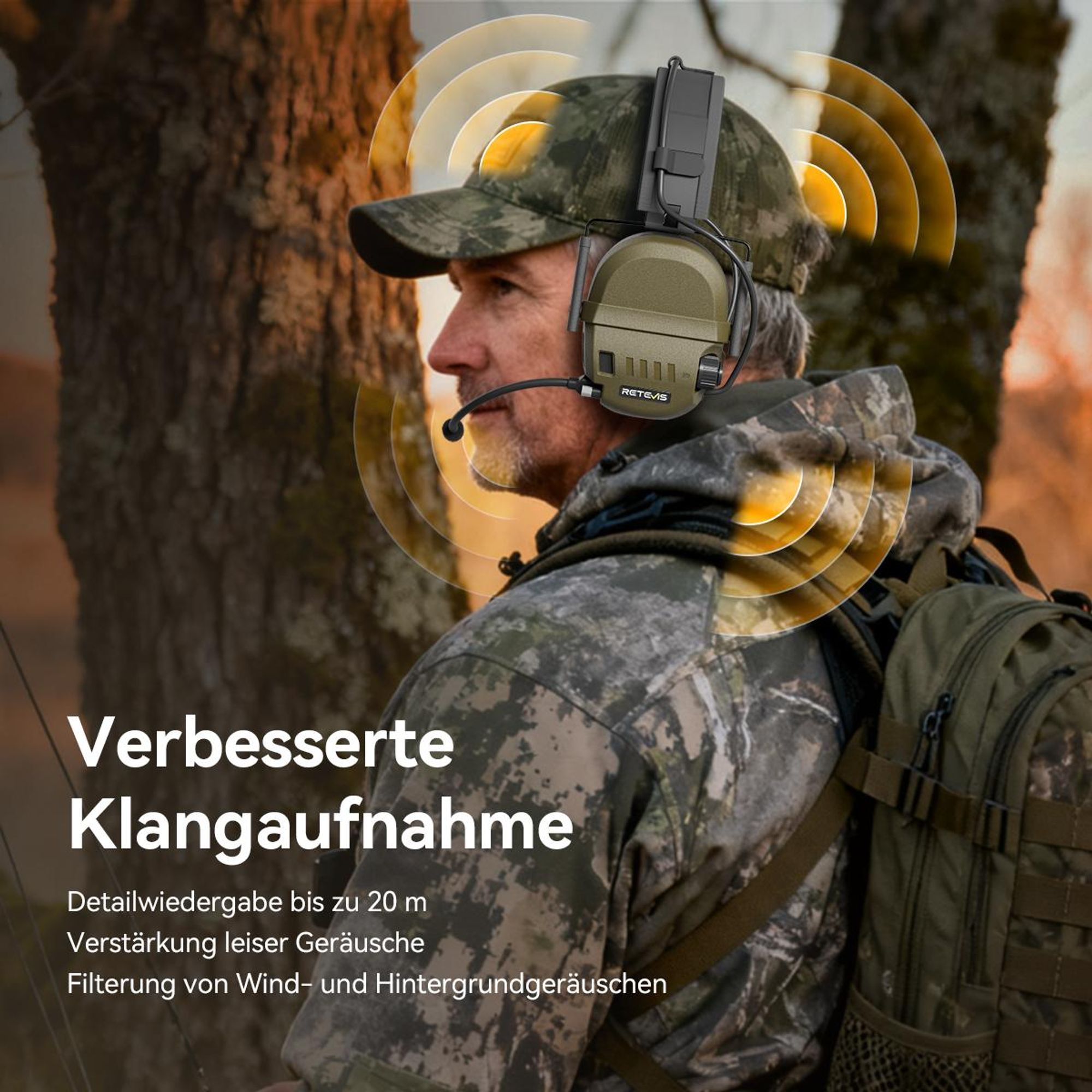 Retevis EH080K Taktisches Headset, Elektronisches Headset, intelligente Geräuschunterdrückung, IP65, Walkie-Talkie-Headset, kompatibel mit RT24