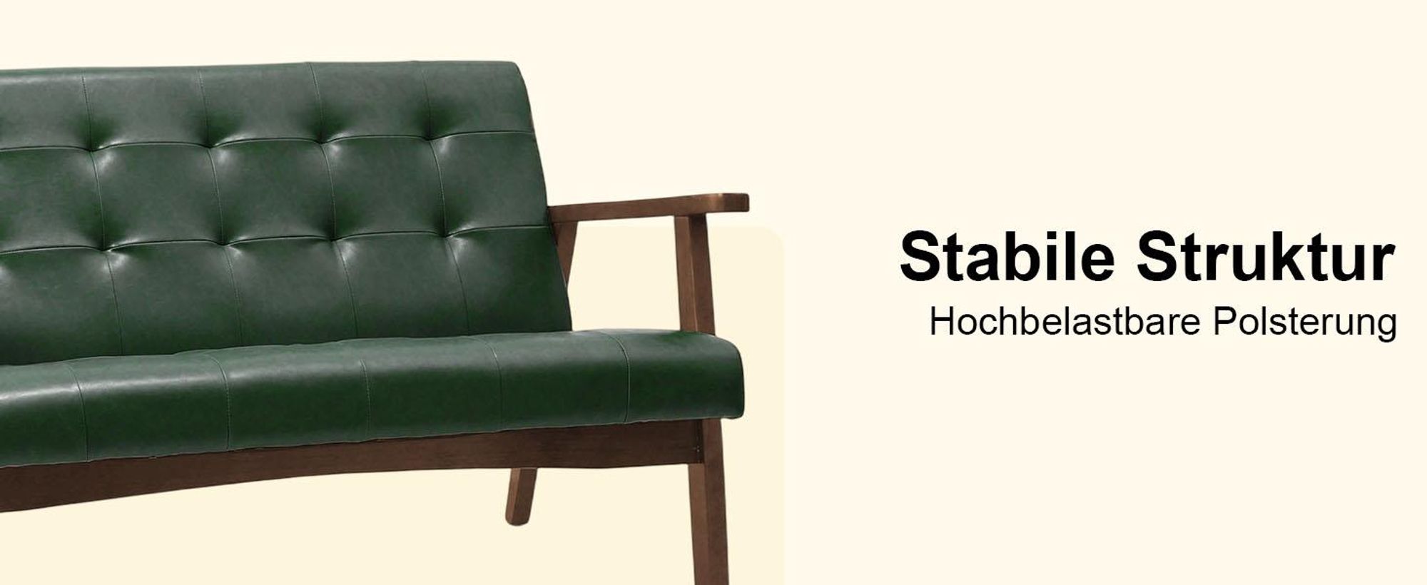 2-Sitzer skandinavisches Sofa aus Kunstleder, mit Armlehnen, Massivholzrahmen, für Wohnzimmer/Schlafzimmer/Büro, Traglast 240 kg, 124×74×75 cm, Dunkel