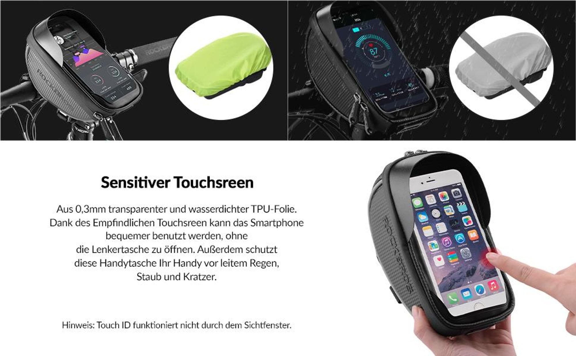 ROCKBROS Fahrrad Rahmentasche Handyhalterung wasserdicht für 6.00'' Handy schwarz