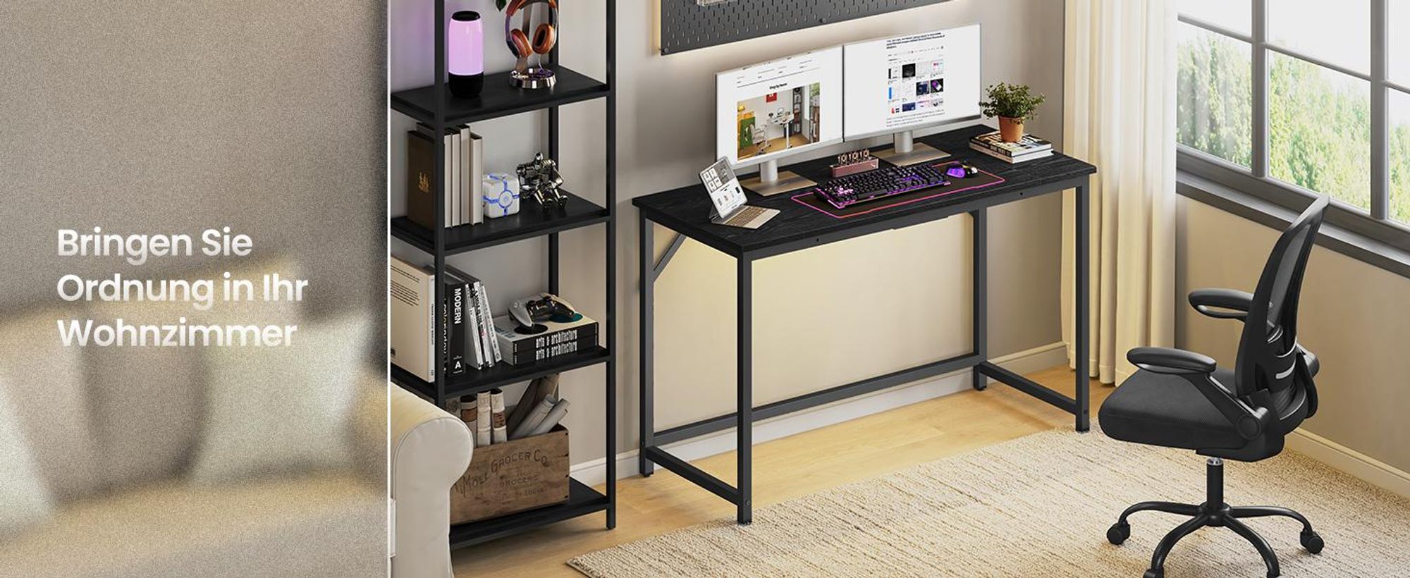 VASAGLE Tisch für Homeoffice, stabiler Computertisch, leichter Aufbau, Schwarz