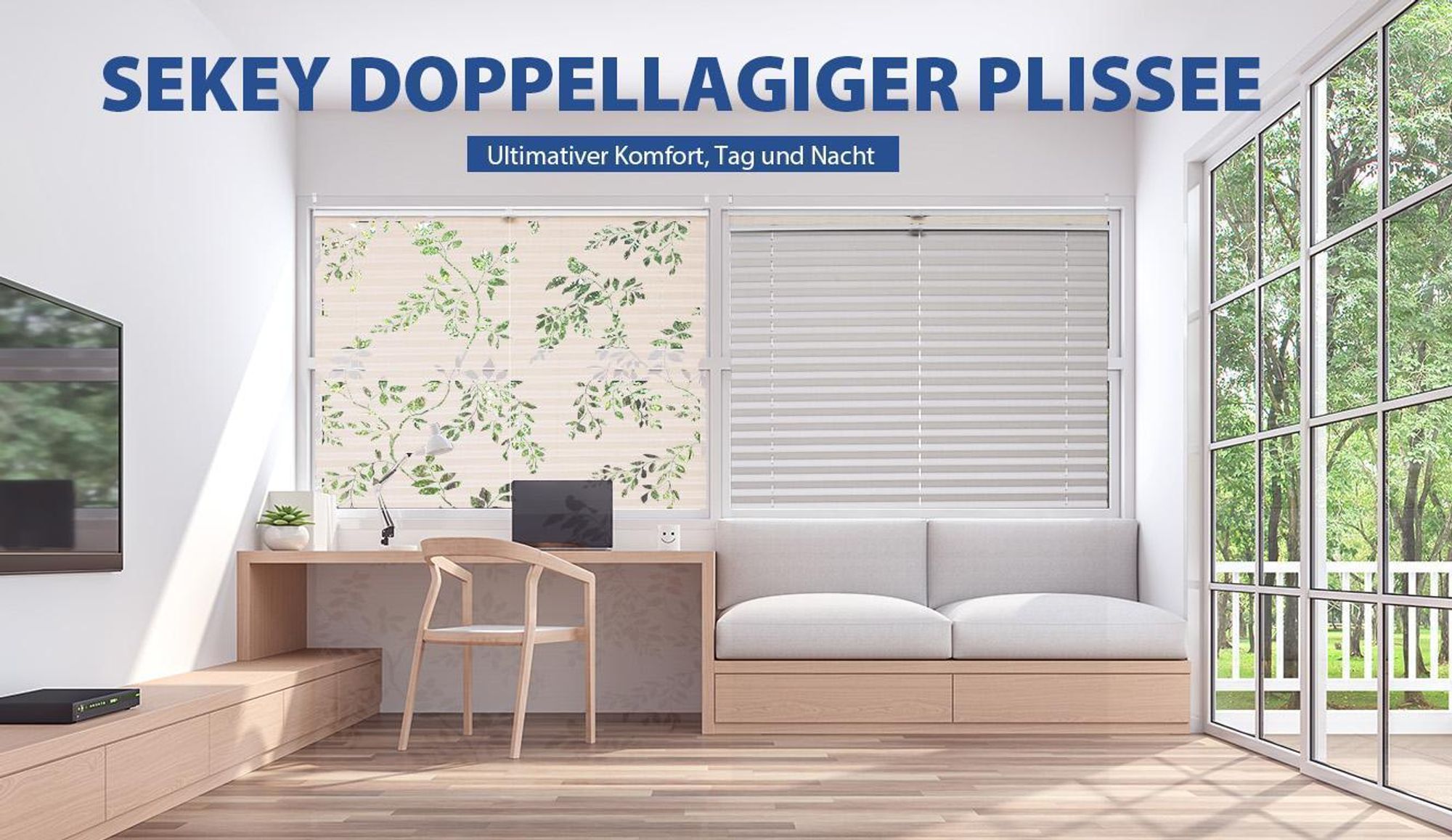 Plissee ohne Bohren Klemmfix 70x100cm Beige, Day & Night Doppelplissee, Verdunkelung & Lichtdurchlässig, Faltrollo mit Ausbrenner-Muster