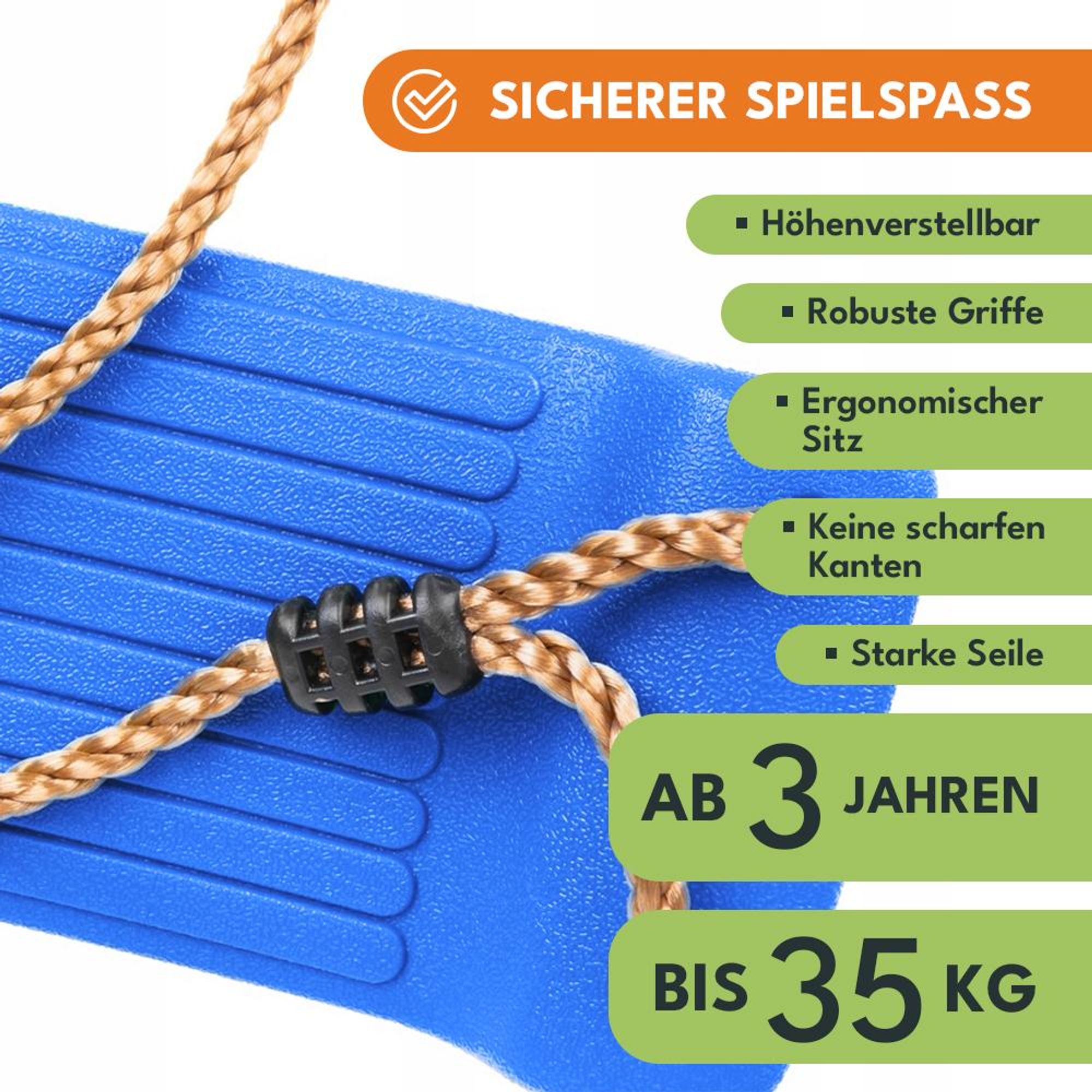 KRUMAD Kinderschaukel Outdoor Indoor, Babyschaukel, Schaukel, Tragkraft bis 35 kg, Höhenverstellbar, Babysitz für Kinderzimmer, Blau