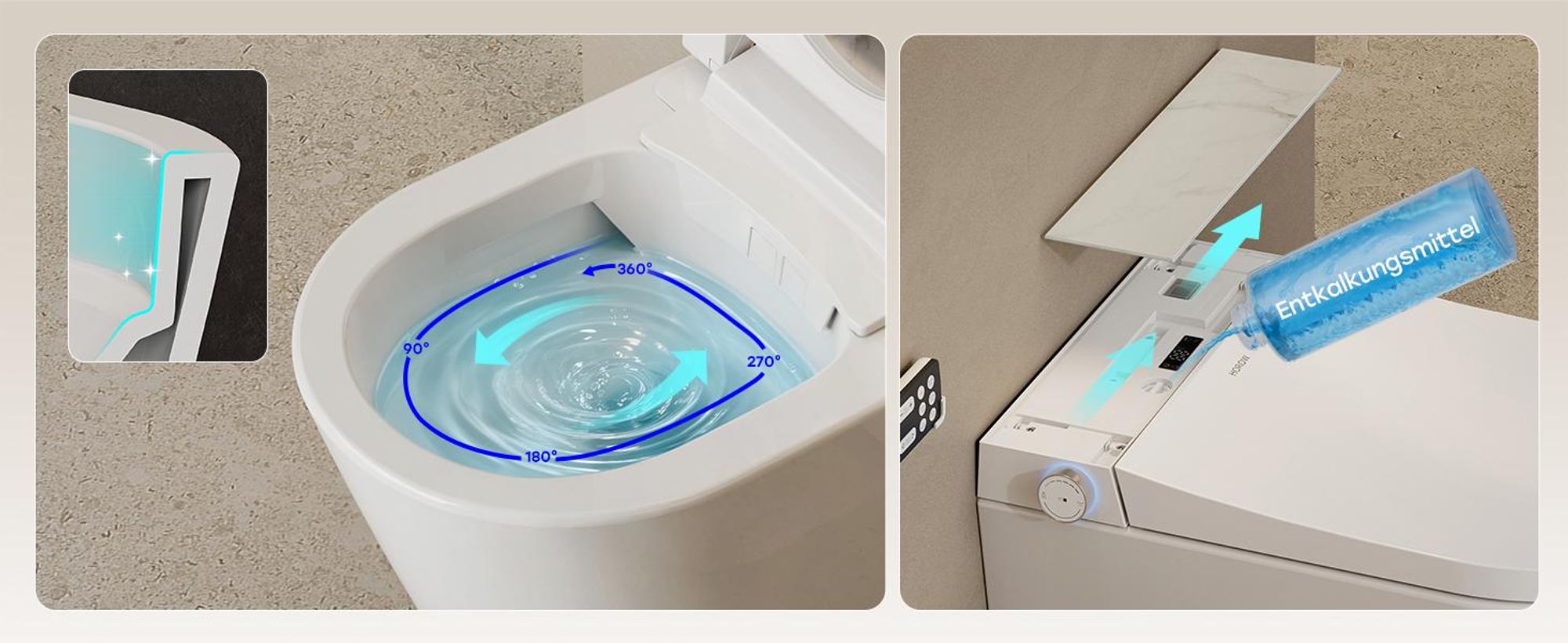 HOROW Intelligente Dusch WC mit Automatische Sensor Funktion, Smart elektrisch Toilette mit Entkalkungsfunktion, 58,6 x 27,5 x 41,6 cm