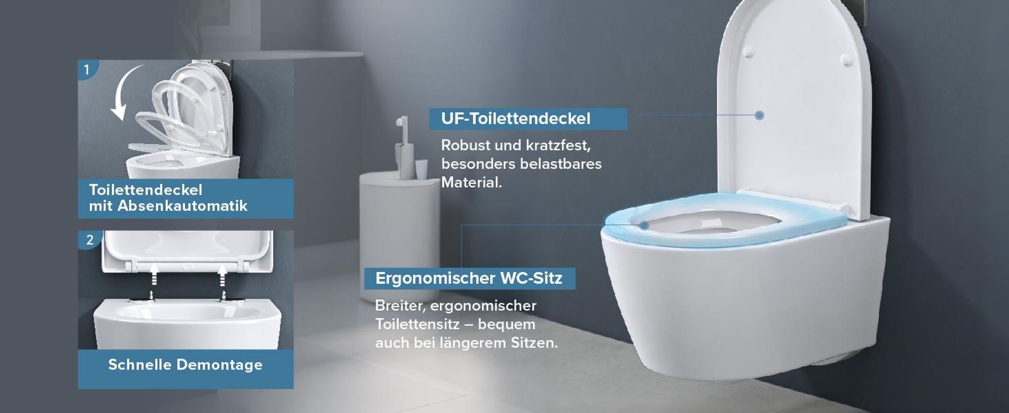 doporro Hänge-WC Weiß Wand-WC Toilette mit Soft-Close Spülrandloses aus Keramik Hänge-Toilette Aachen106