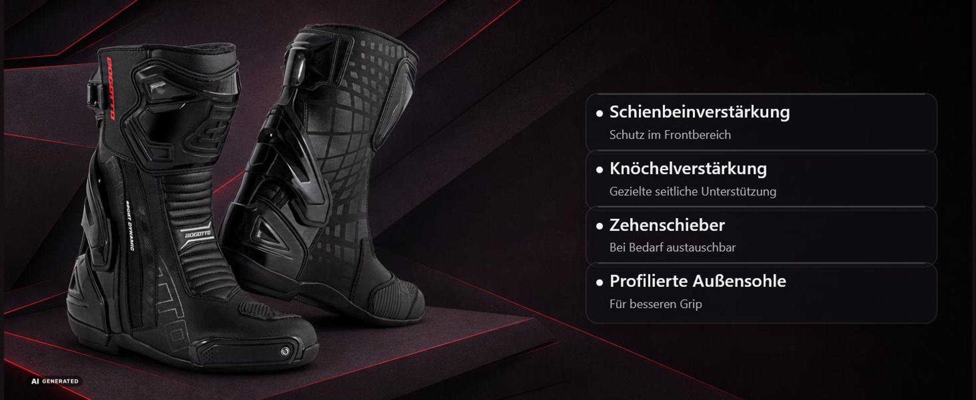 Bogotto Donington Motorradstiefel, schwarz, 48