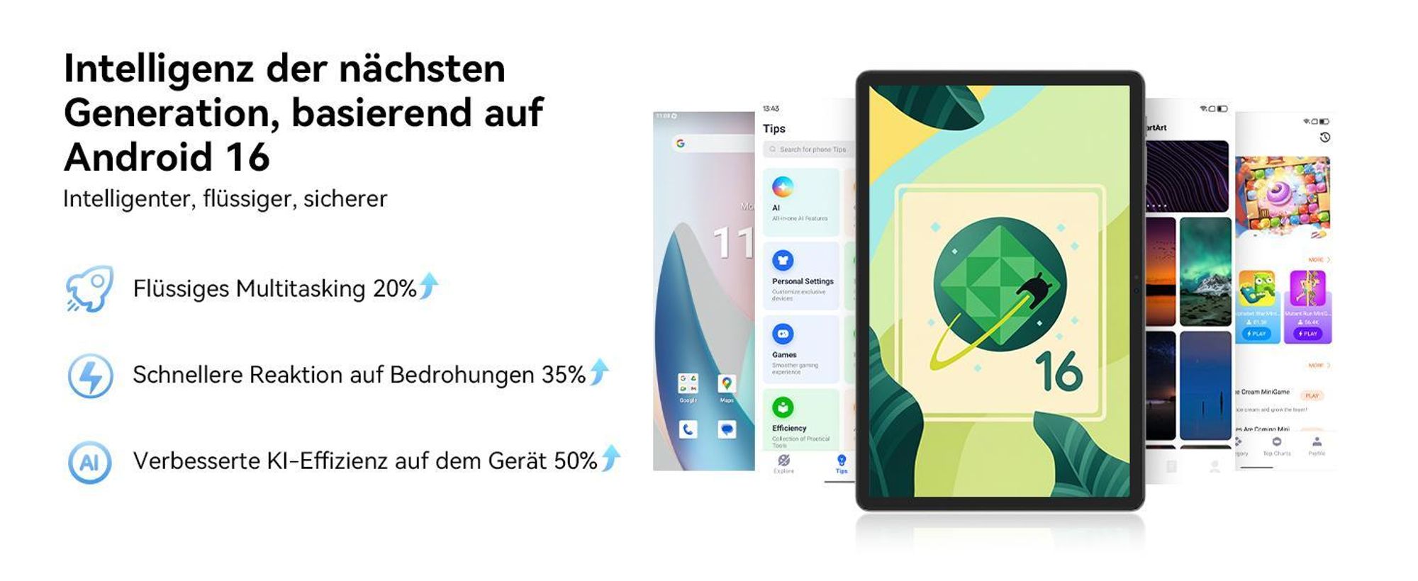 TABWEE Tab50 Tablet Inkl. Schutzhülle und Stift, Android 16 und Gemini-KI, 11 Zoll,  5G wifi, 24GB(6+18)RAM+128GB, 8000mAh Reverse Charging