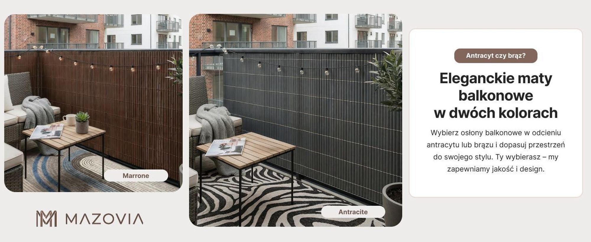 Osłona na Balkon Taras Aperto Antracite Mazovia Całoroczna, Odporna UV Mata na Ogrodzenie Szara PCV 100x300 cm