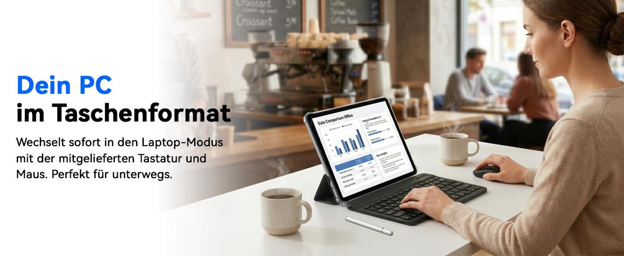 TABWEE T70 11“ Tablet, 32(8+24)+256GB, Android 16, 8000mAh, BT5.0, Face ID, Widevine L1, Rheinland, Umfasst Tastatur, Maus, Eingabestift usw