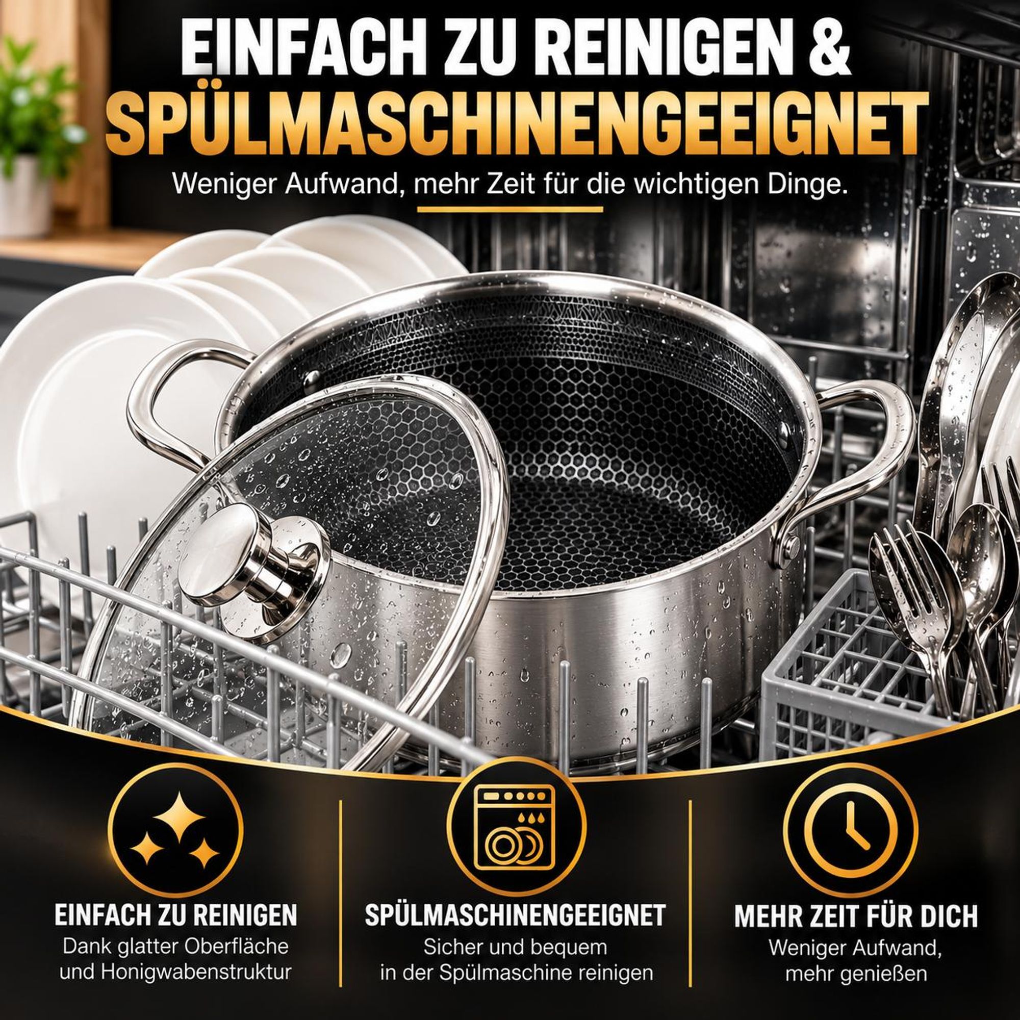 Kochtopf 28 cm Edelstahl mit Honigwabenstruktur Induktionsgeeignet Royal Swiss
