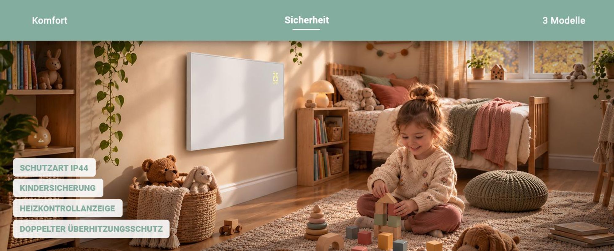 Heidenfeld Infrarotheizung HF-HP140 | Bis 15 m² - Heizkörper - Heizpaneel - Infrarot - App Steuerung - Touch Bedienfeld - Kindersicherung (500 Watt)