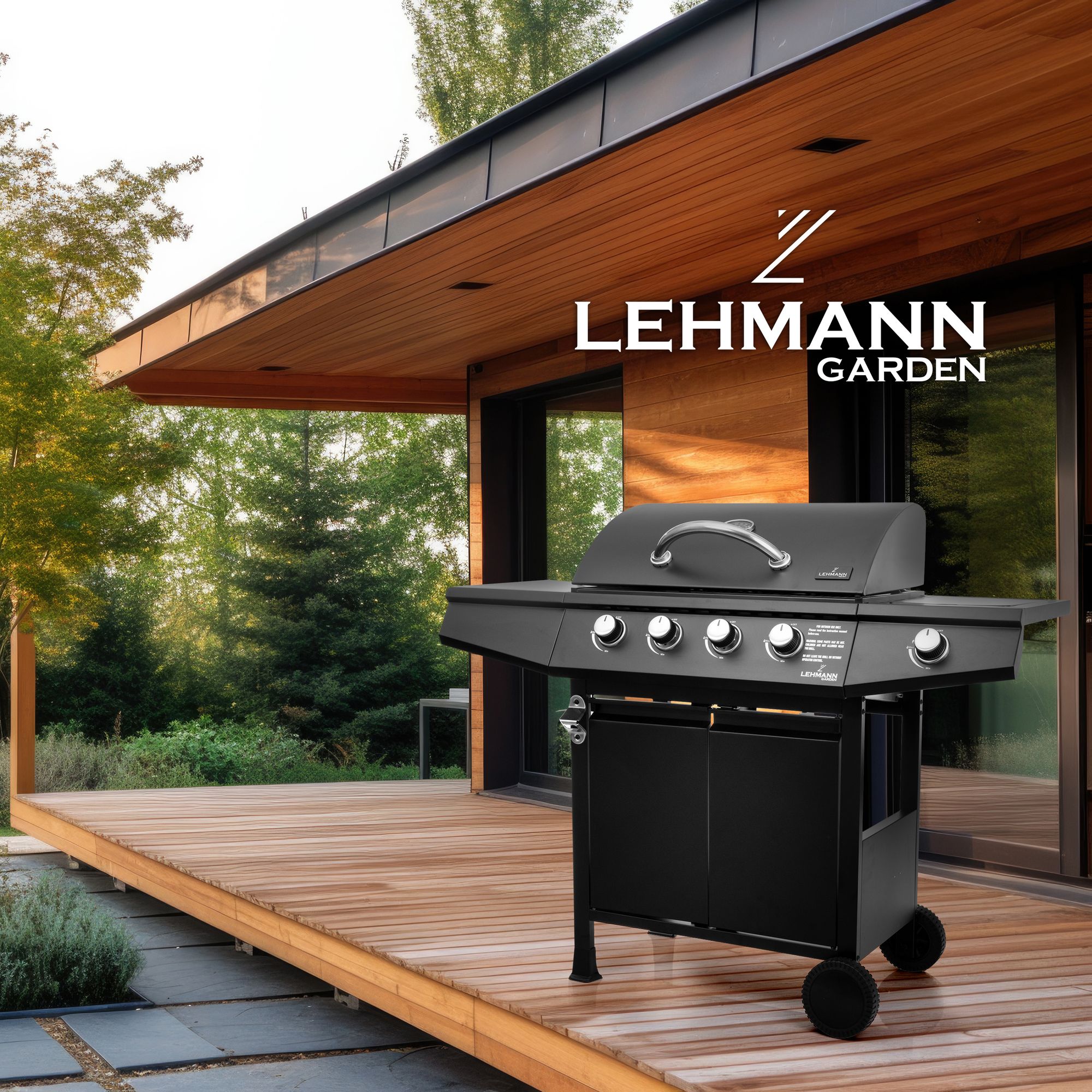Mocny grill gazowy stalowy, ruszt żeliwny LEHMANN OHIO BLACK 9,3 kW + Reduktor i wąż