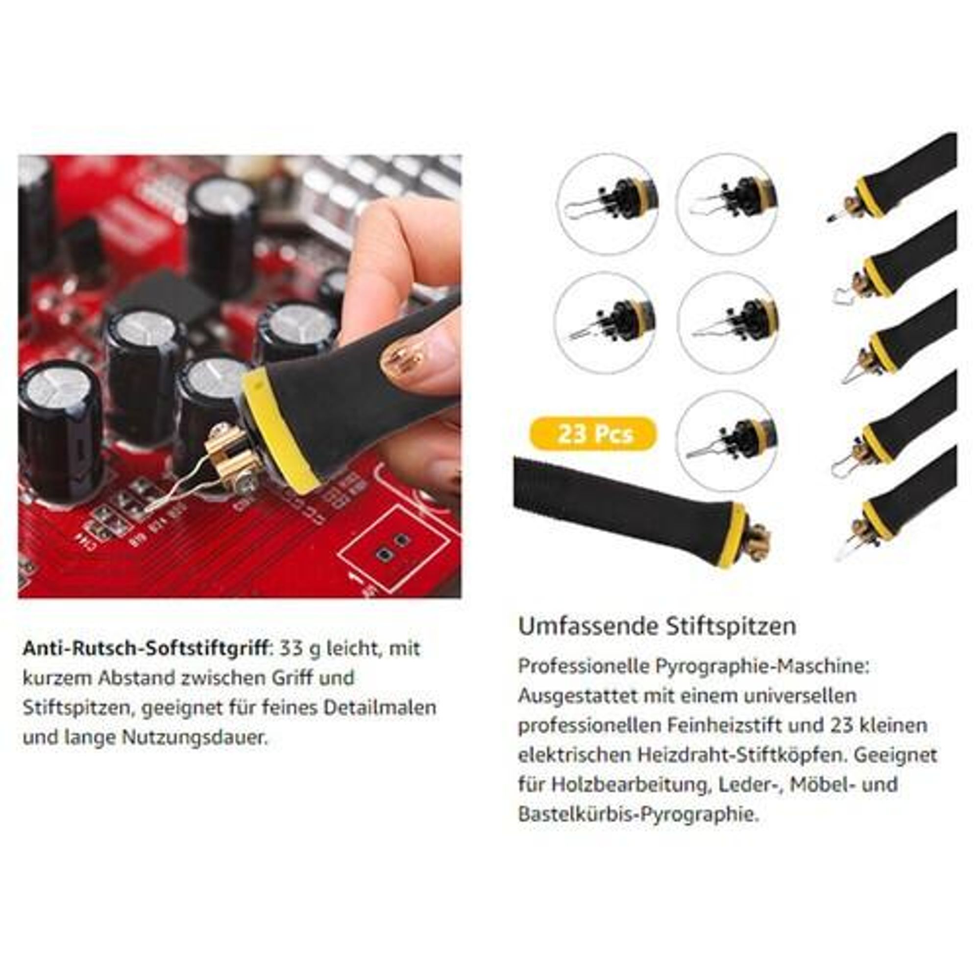 Brandmalerei 100W mit 23-teilig Spitz und zwei Stiften, Holzbrenner Brennkolben Set, Temperatur Einstellbar 0-750°C, Brandmalgeräte für Holz