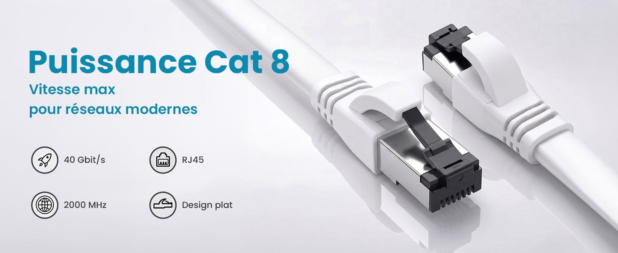 Extralink Cat.8 U/FTP 0,5 m 40 Gb/s Câble réseau LAN plat RJ45, Cuivre, Blanc
