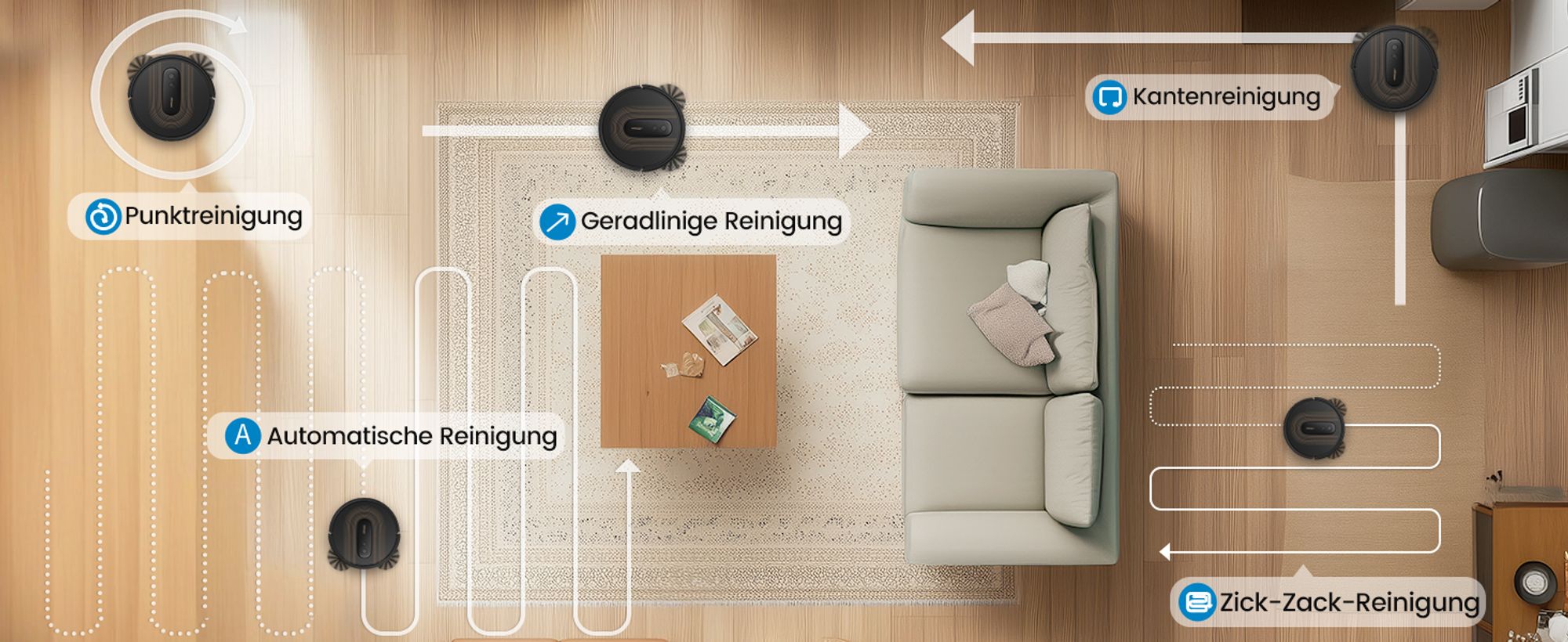 AIRROBO G50 Saugroboter fuer Tierhaare, Harte-boeden, Teppiche, 4000Pa Saugleistung, 140 m² Reichweite, Steuerung mit App/WiFi