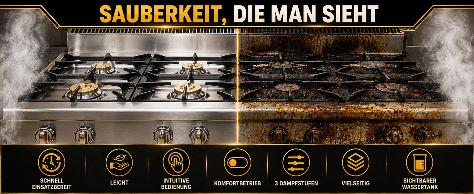 2500W Tragbarer Dampfreiniger, 1,6L Wassertank, 3 Dampfstufen am Griff, 15s Aufheizen, Mehrzweck-Dampfreiniger mit 19 Zubehörteilen für Böden und Sofa