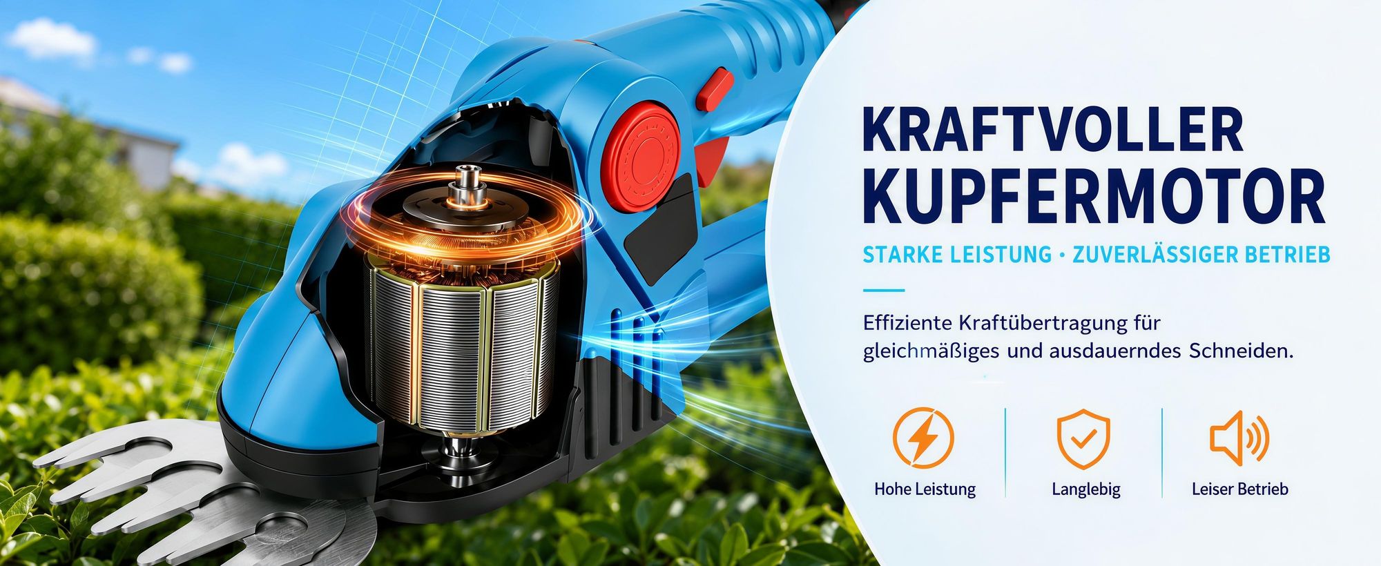 2-in-1 Kabellose Heckenschere,Elektrische Heckenschneider 21V mit 130° Verstellung Drehbarer Kopf (6 Gänge),Sicherheitsschloss,Leicht&Leise,Blau