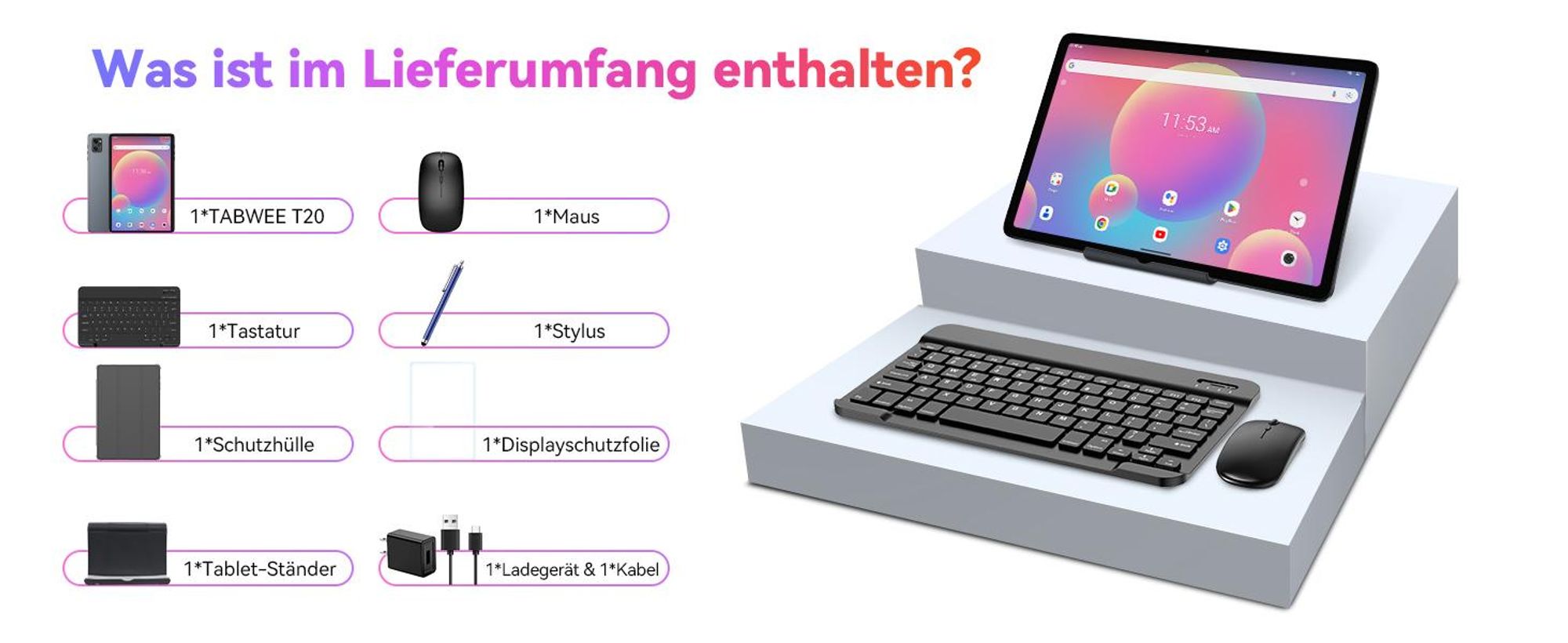 TABWEE Android 16 Tablet 10.1 Zoll, 24GB(8+16 Berweiterbar) RAM+256GB ROM(2TB TF) mit Zubehör Tablet-PC, Widevine L1, 5G WiFi, Gemini Al Magic