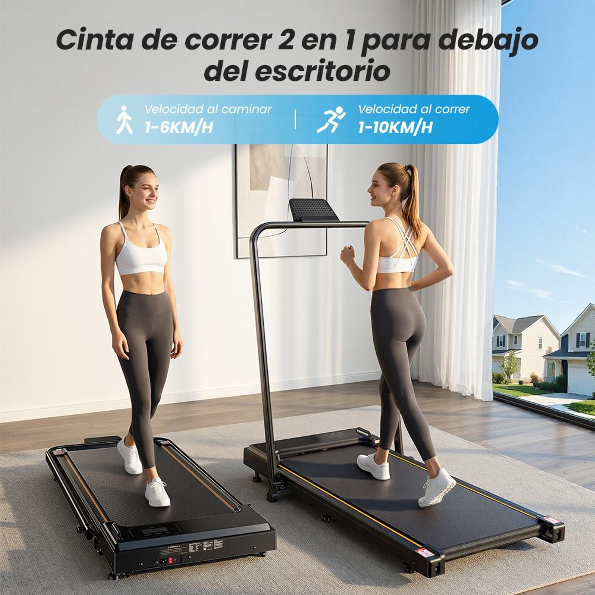 FT41 Cinta de correr 2-en-1,2.5HP, 1-10 km/h, 0-12% pendiente manual, <40 dB,8 amortiguadores de silicona