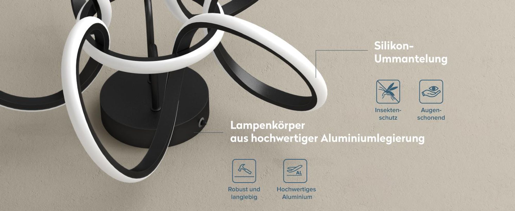 doporro Deckenlampe LED, Deckenleuchte dimmbar mit Fernbedienung, Modern Schlicht Lampe 65W für Wohnzimmer, Schlafzimmer Schwarz Alivetta25035