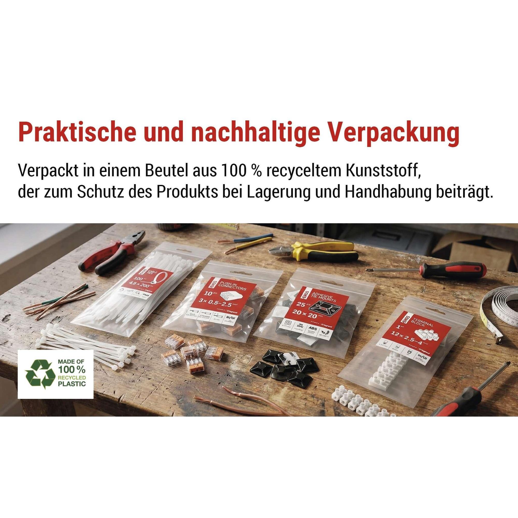 EMOS 50 Stück Kabelschellen mit Nagel, für Ø 8 mm, bruchfester PE-Kabelhalter mit Stahlnagel für Außen, rostfrei, -40–80°C, UV-Schutz, schwarz, A2823