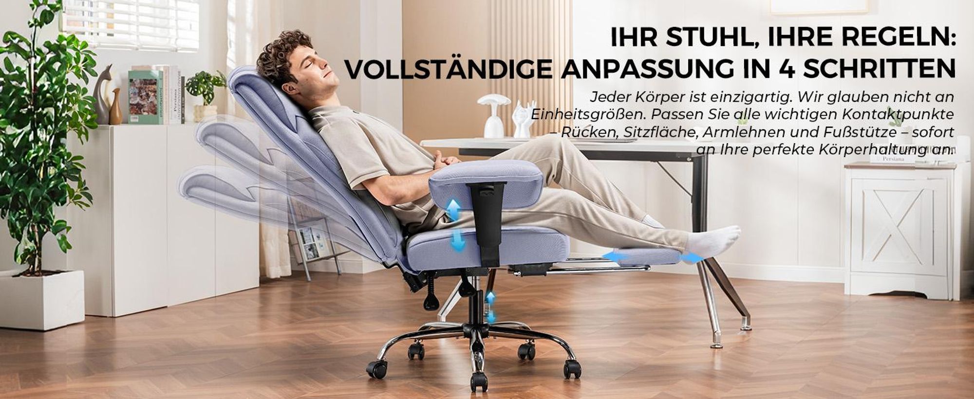 GTPLAYER Gaming Stuhl, breiter Bürostuhl aus Hochwertigem Stoff, Ergonomischer PC-Stuhl, Verstellbarer und Drehbarer Schreibtischstuhl mit Fußstütze,