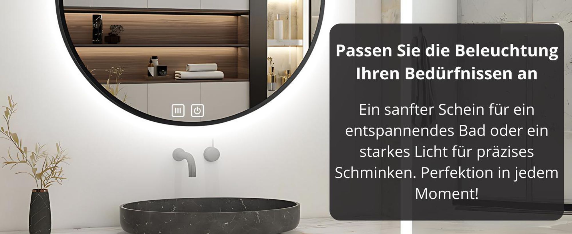 LED Badezimmerspiegel Rund 80 cm – Badspiegel mit LED Beleuchtung, Touch-Schalter, Anti-Beschlag, 3 Lichtfarben, Schwarzer Rahmen – SAVE HOME