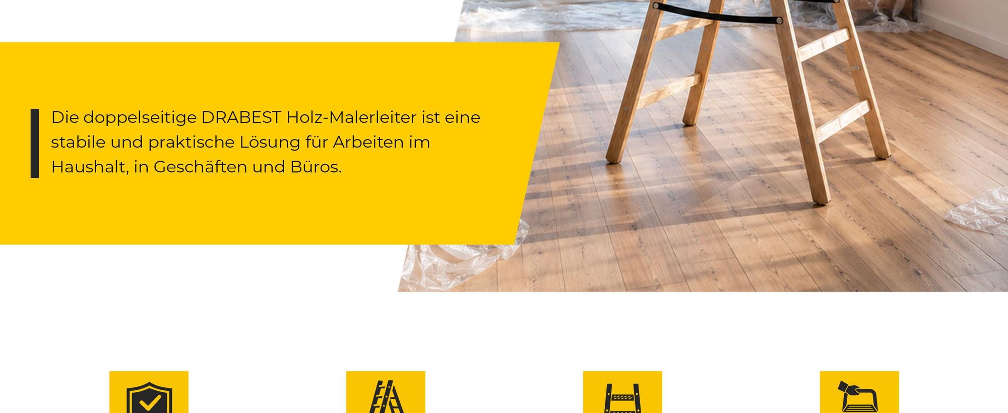 DRABEST | Leiter - PRO Serie - Malerleiter Holz - Holzleiter - 2 x 5 Stufen - Zweiseitige Klappleiter - Haushaltsleiter - bis 150 kg belastbar