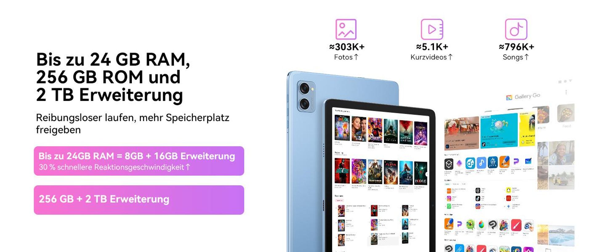 TABWEE T20 Android 16 Tablet 10.1 Zoll, 24GB(8+16) RAM+256GB ROM(2TB TF) mit Zubehör Tablet-PC, Widevine L1, 5G WiFi, Gemini Al