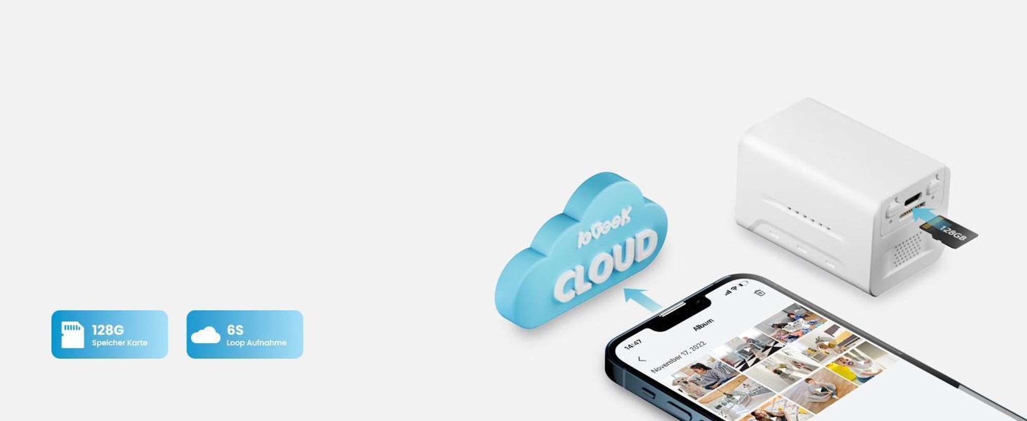 ieGeek 1080P HD Überwachungskamera Innen Akku,WLAN 2.4GHz Ip Kamera mit Nachtsicht, PIR Bewegungserkennung, Zwei-Wege-Audio,Cloud/Speicher Karte,IP65
