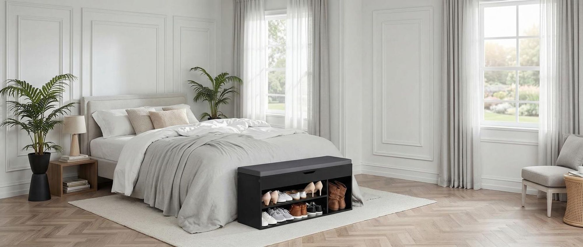 tectake® Schuhbank Natalya 104 x 30 x 49 cm
