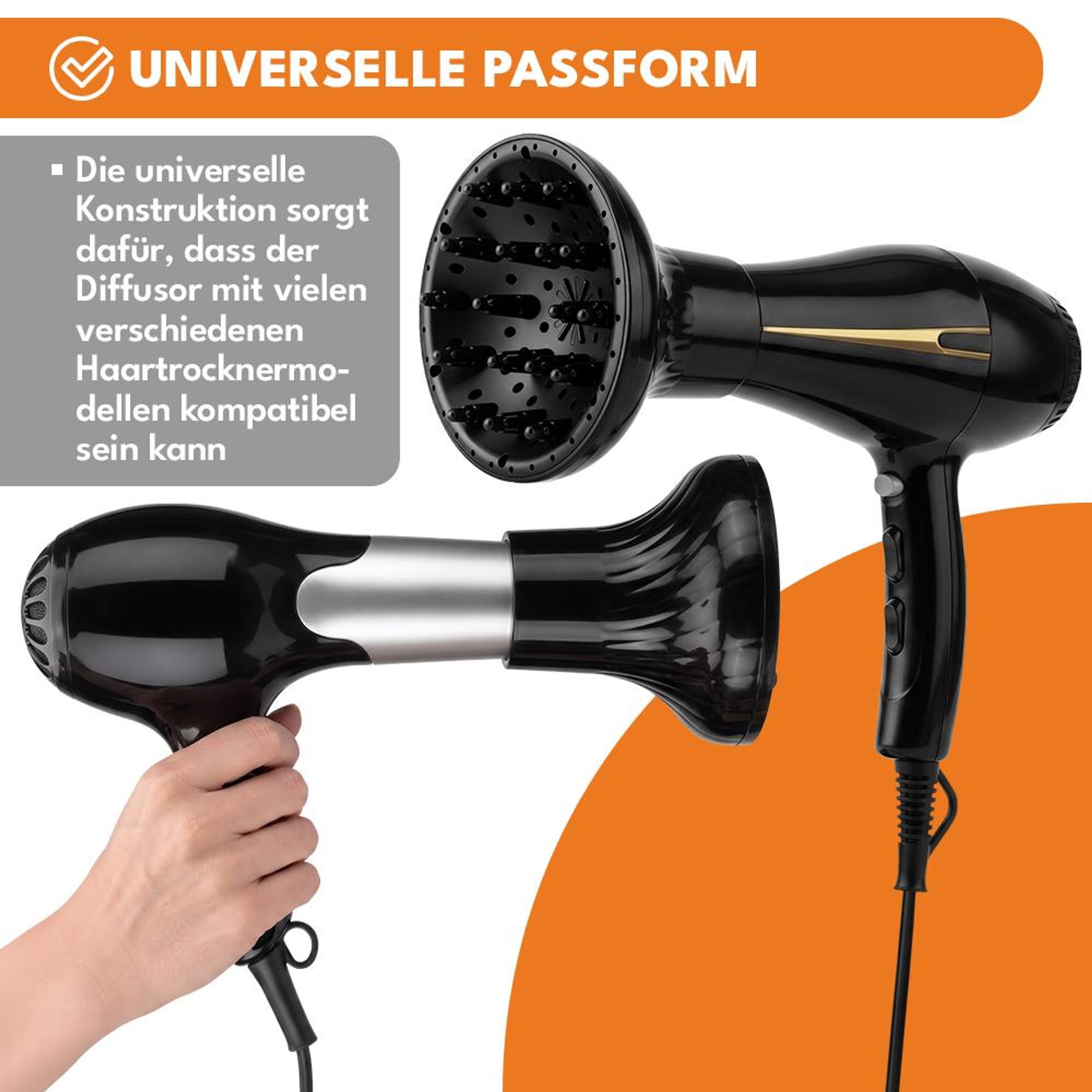 KRUMAD Diffusor Föhn Aufsatz, Diffuser Haare, Haar Diffusor für Locken & Wellen, Diffusordüse, passend für Haartrockner, Zubehör für Haartrockner