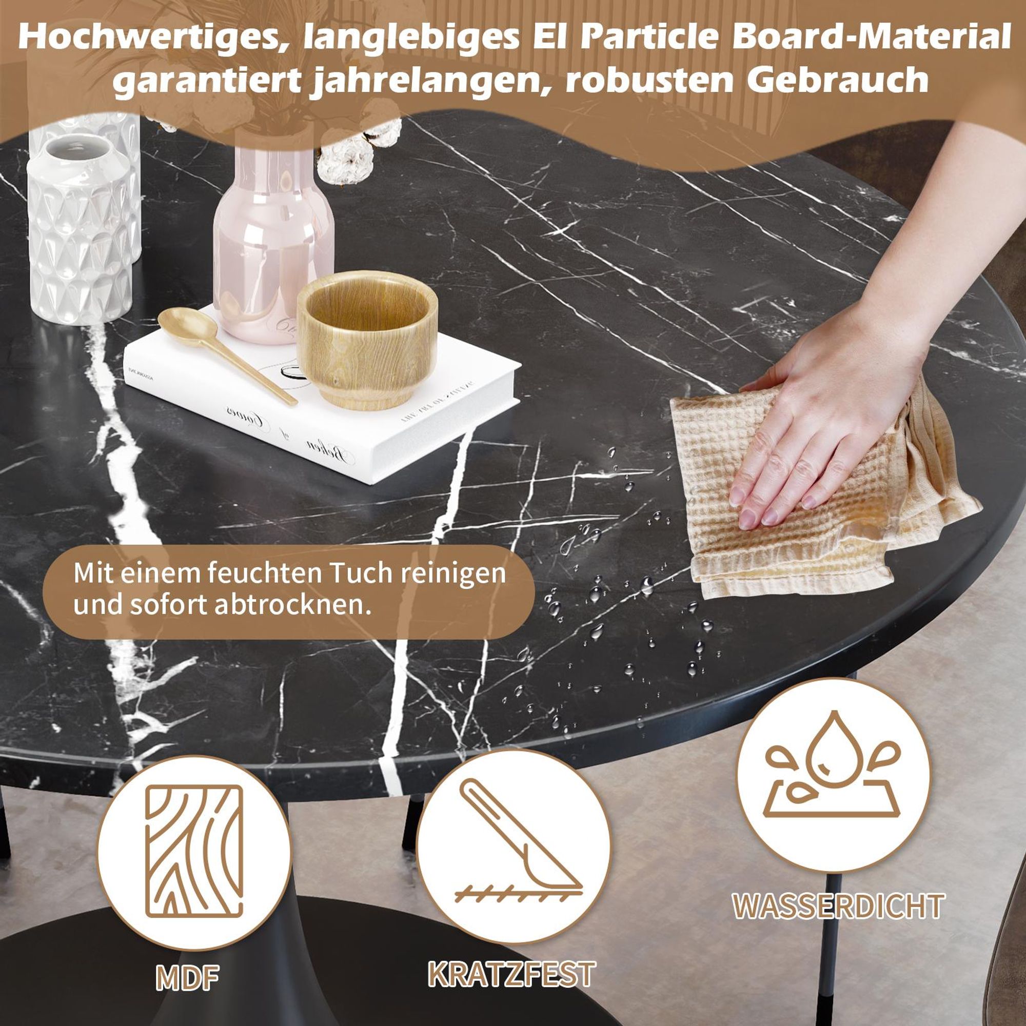 TWSOUL Esstisch Moderner Esstisch Rund, Küchentisch Esszimmertisch Ø 80,Schwarz 80*74