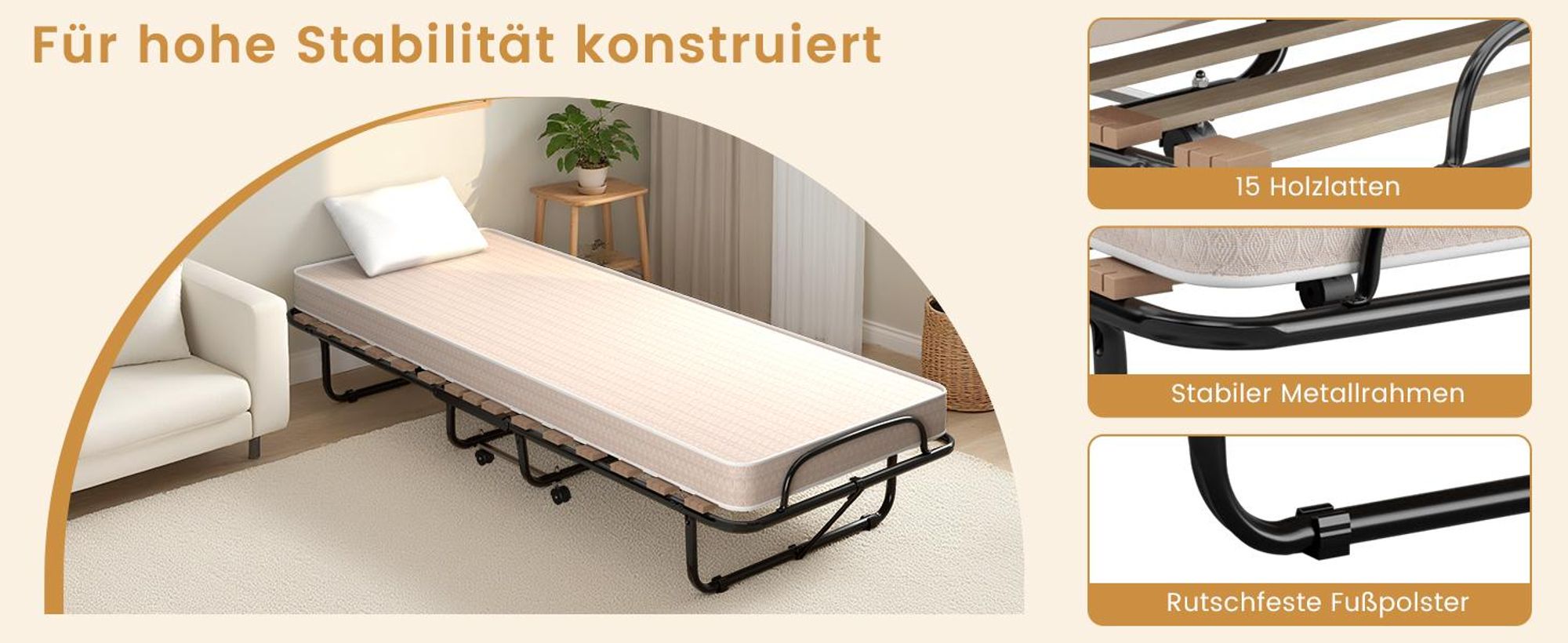 COSTWAY 80x190cm Gästebett klappbar mit Matratze, 130kg belastbar