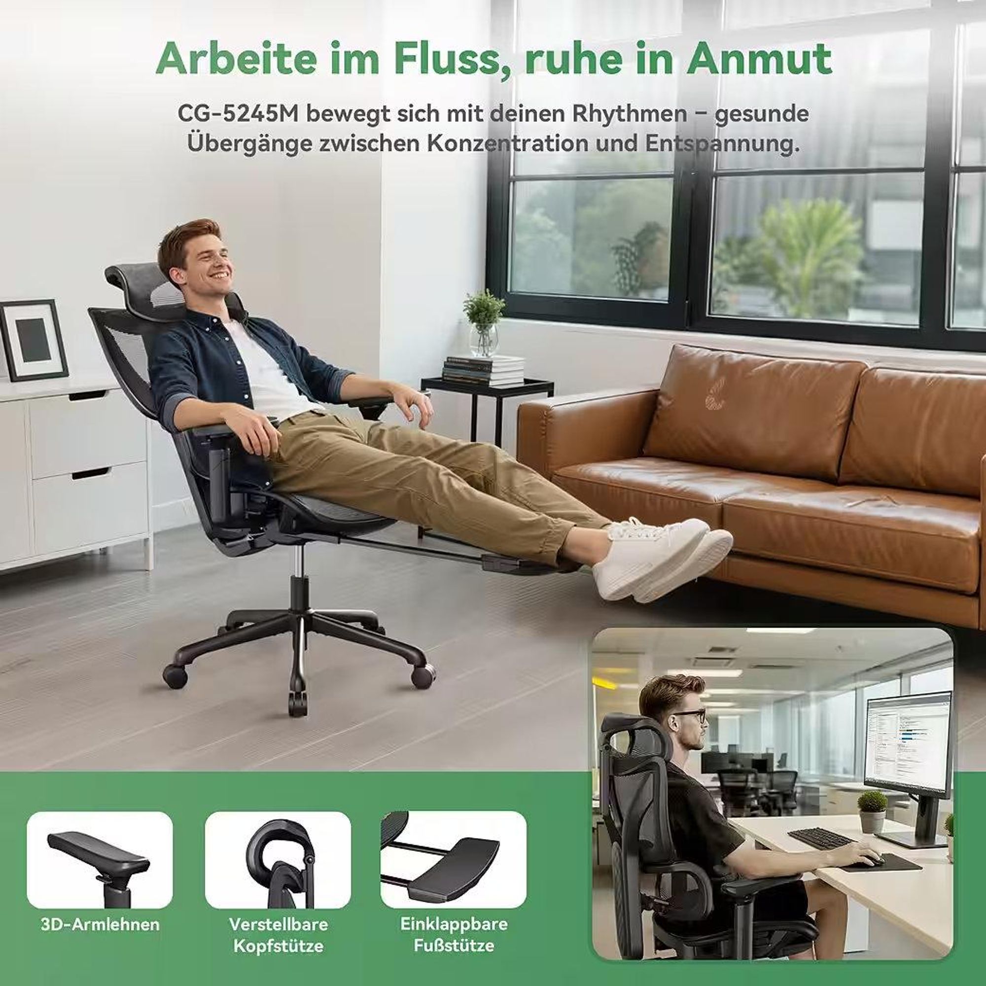 ACGAM CG-5245M Gaming Bürostuhl: Ergonomisch, 4-Neigungswinkel, 136kg, 3D-Armlehnen, Mesh, Gewichtssensor