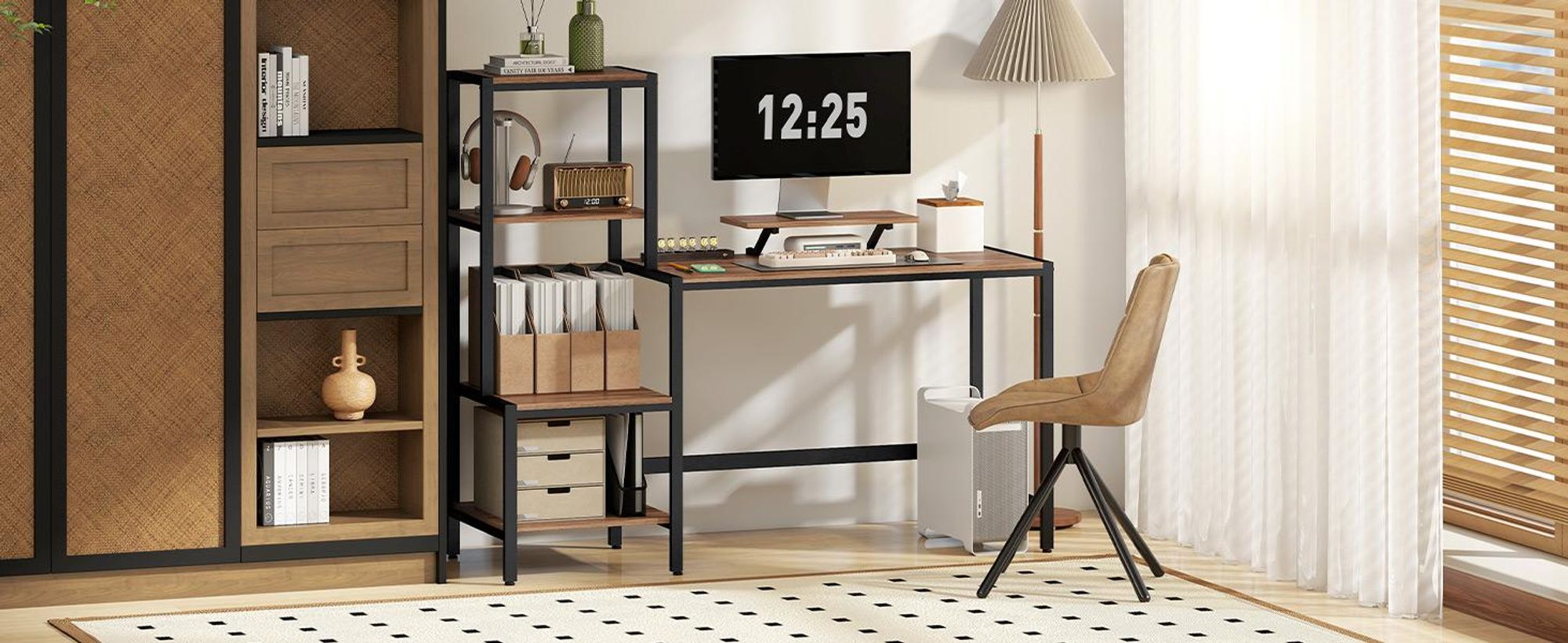 Biurko komputerowe HOMCOM z podstawką pod monitor, podstawką pod komputer oraz półką na drukarkę