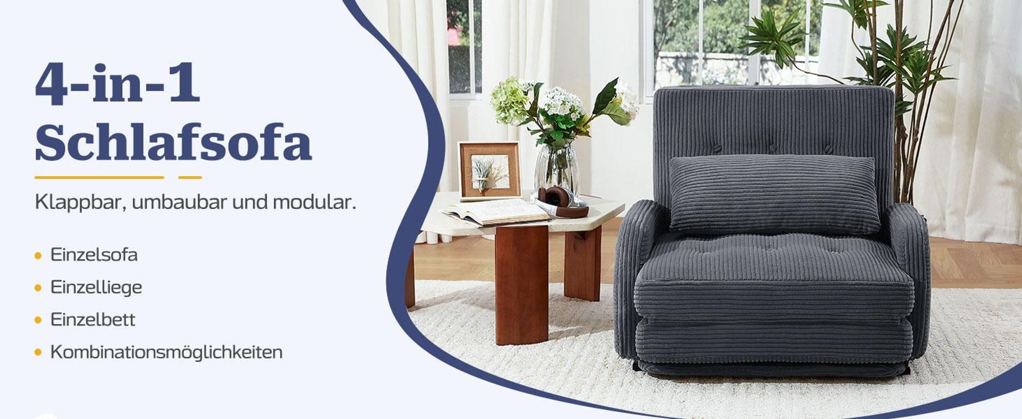 Bodenhohes Sofa,- mit Schlaffunktion, erhältlich in verschiedenen Farben, moderner Cordstoff, Dunkelgrau