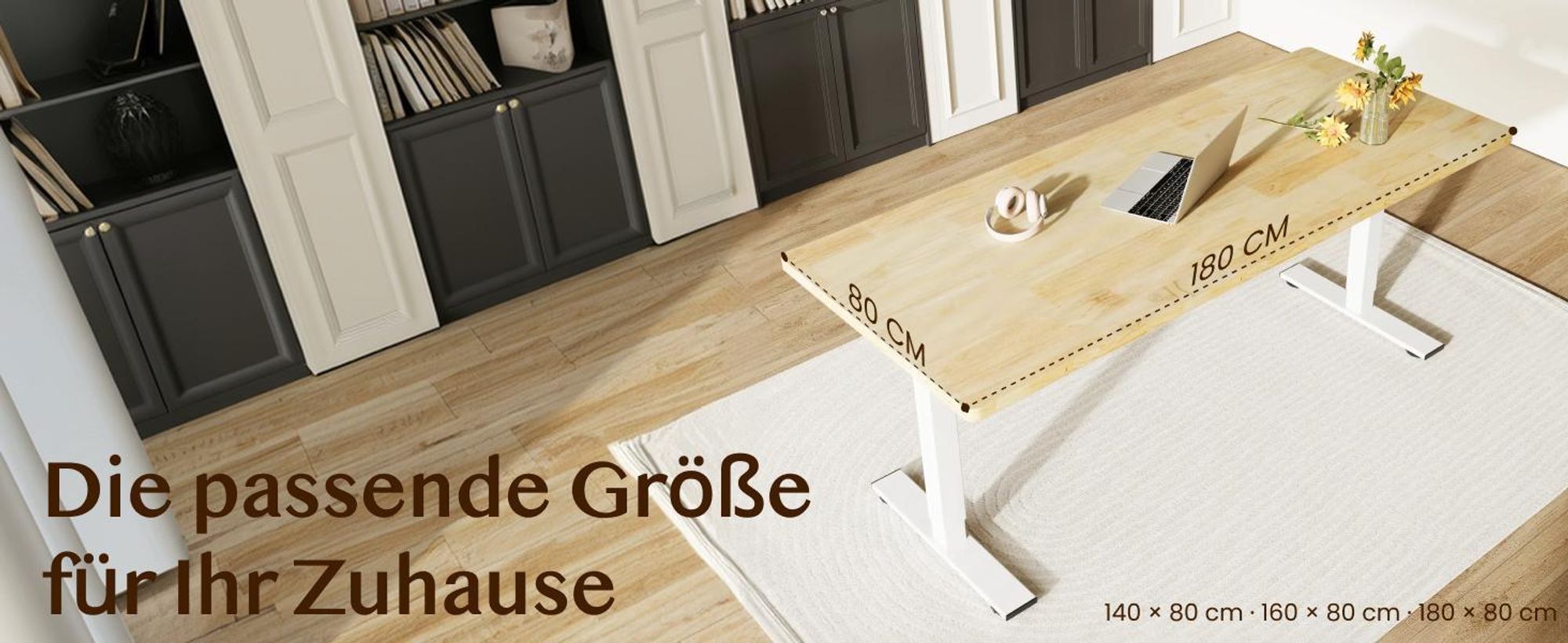 FLEXISPOT Massivholz-Tischplatte aus Gummibaumholz 160x80 cm, 25 mm stark, einteilige Tischplatte mit vorgebohrten Löchern