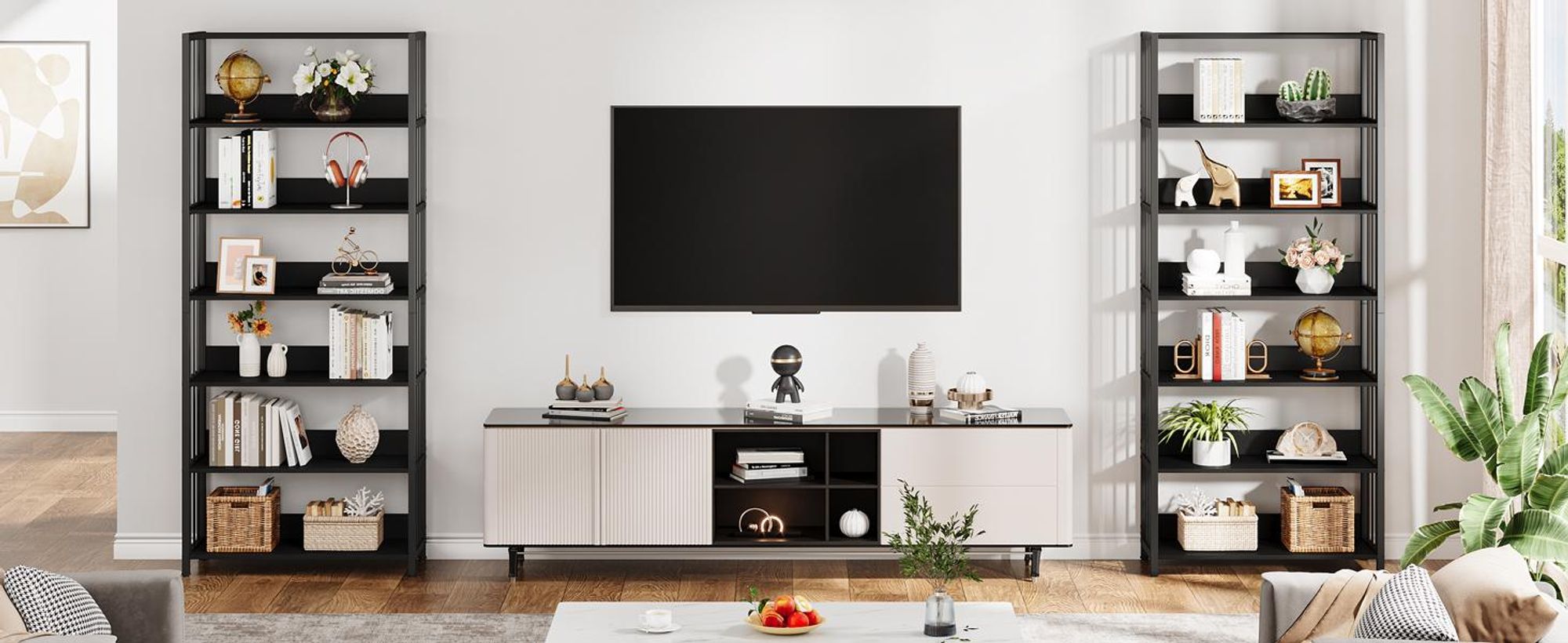 Tribesigns Bücherregal mit 6 Ebenen,190cm groß Industrielles Standregal, BücherschrankLagerregal, Bücherregaleinheiten, freistehendes Regal (Schwarz)