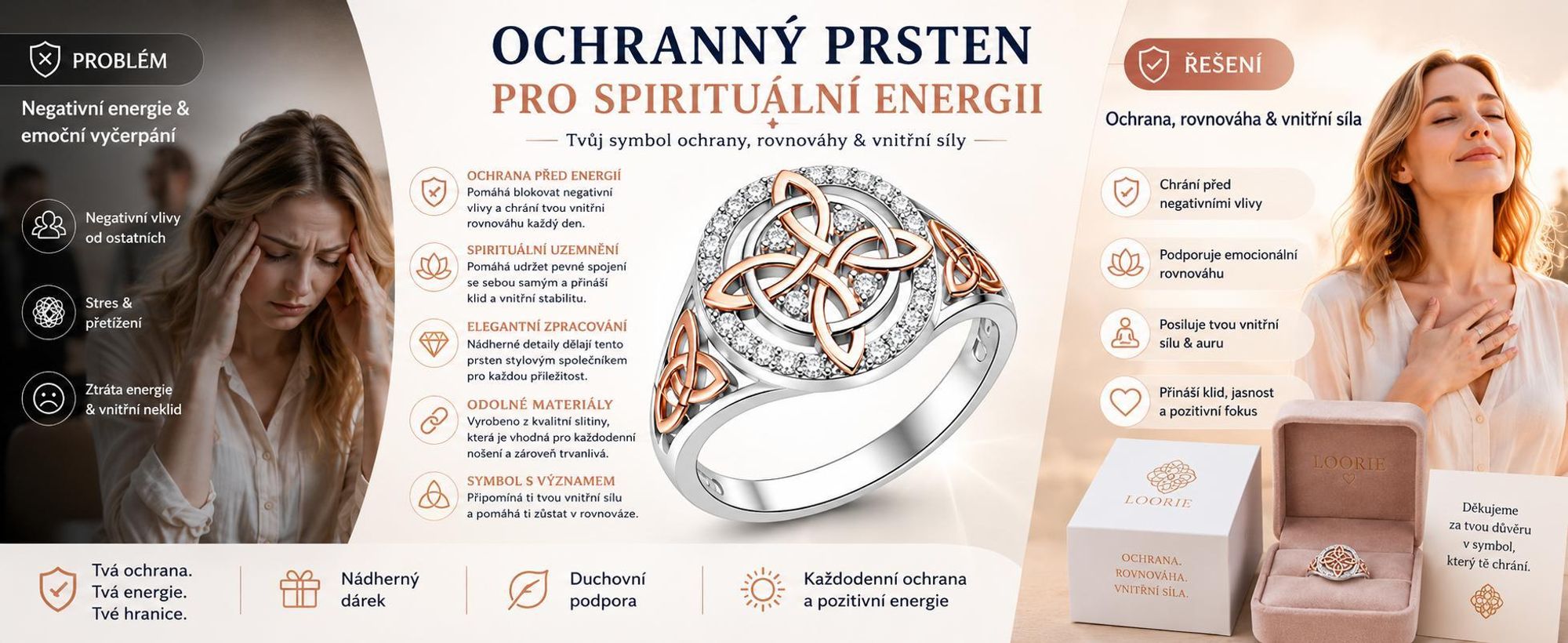 Dámský prsten s uzlem a ochrannými kameny, dámský prsten s uzlem v barvě růžového zlata, prsten měnící barvu podle nálady – LOORIE 6