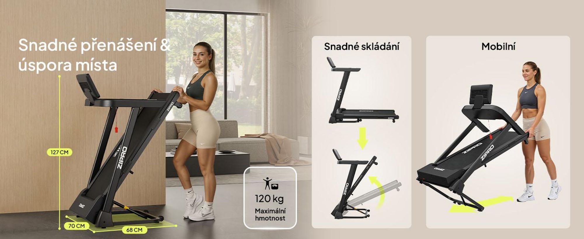 ZIPRO Luma Sklopný běžecký pás se sklonem – elektrický běžecký pás pro domácí použití 12 km/h Domácí trenažér Fitness zařízení Kinomap App Bluetooth