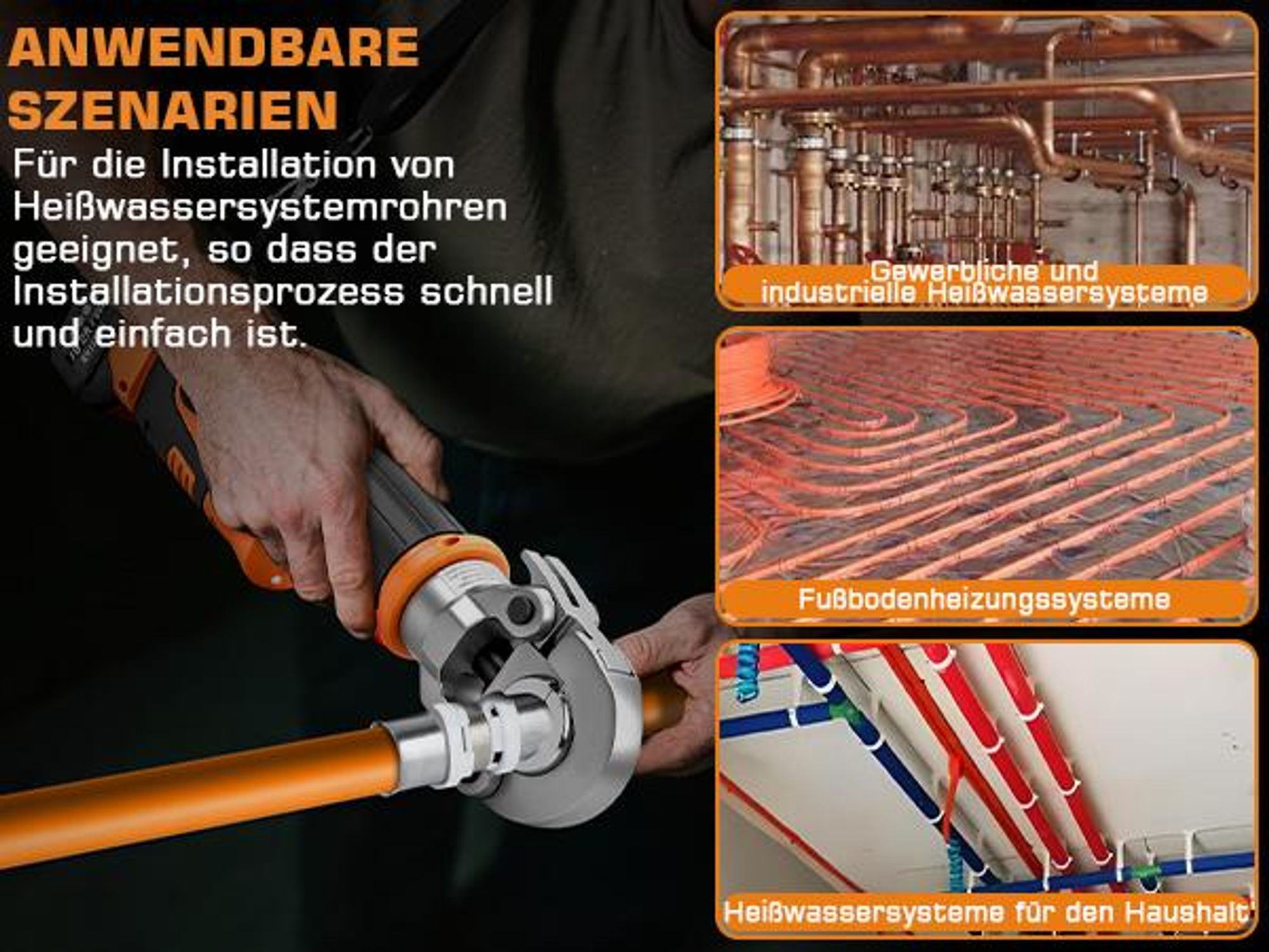 Elektro Presszange mit TH-Kontur (TH16, TH20, TH26, TH32) V-Kontur (V12, V15, V18, V22, V28) für Kupferrohre Edelstahlrohre Verbundrohr, Crimpzange