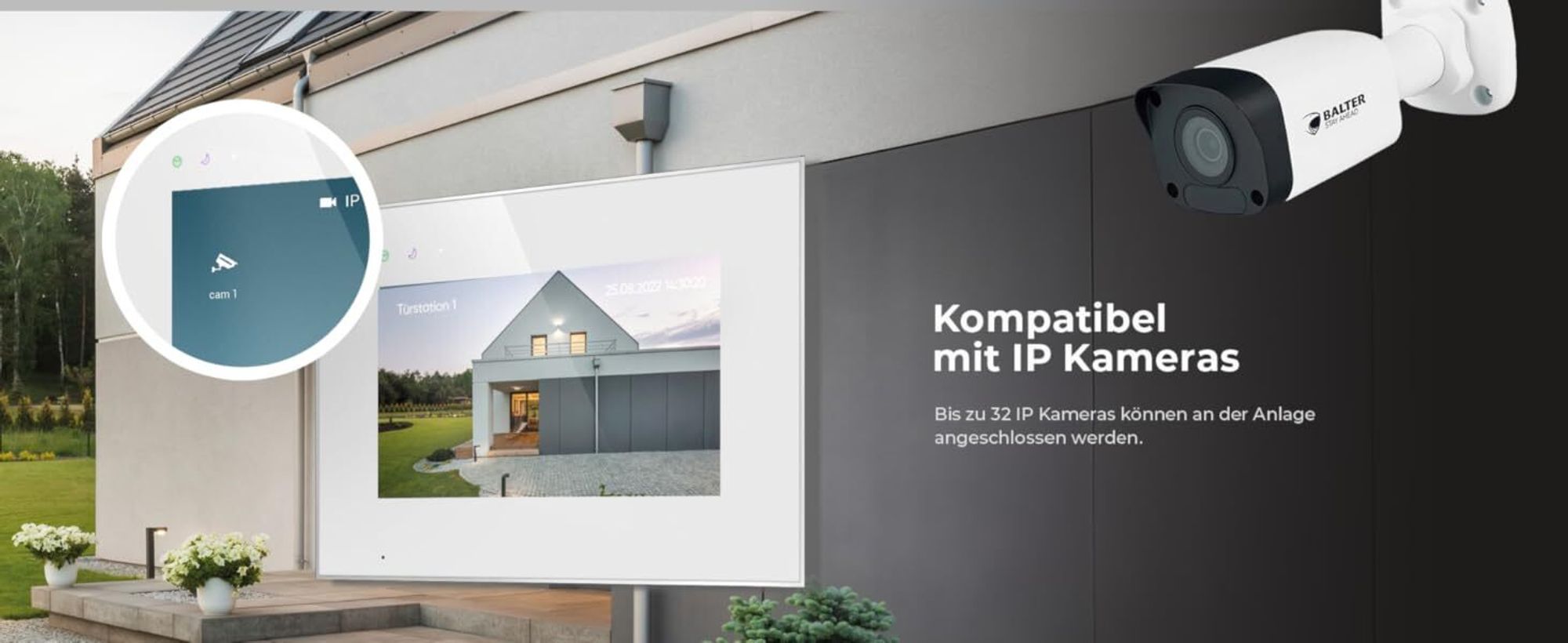 Balter EVO-HD Video Türsprechanlage mit Touchscreen, App, 1 Familienhaus, 1x 7 Zoll Monitor, Türklingel mit Kamera Full HD, 2 Draht Bus, schwarz