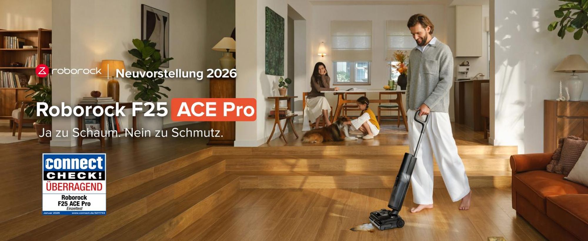 Roborock F25 ACE Pro Nass Trockensauger, 25000Pa, JetFoaming gegen Flecken, Anti-Haar-Verwicklung, 180° Flach-Design, Heißwasser-Selbstreinigung
