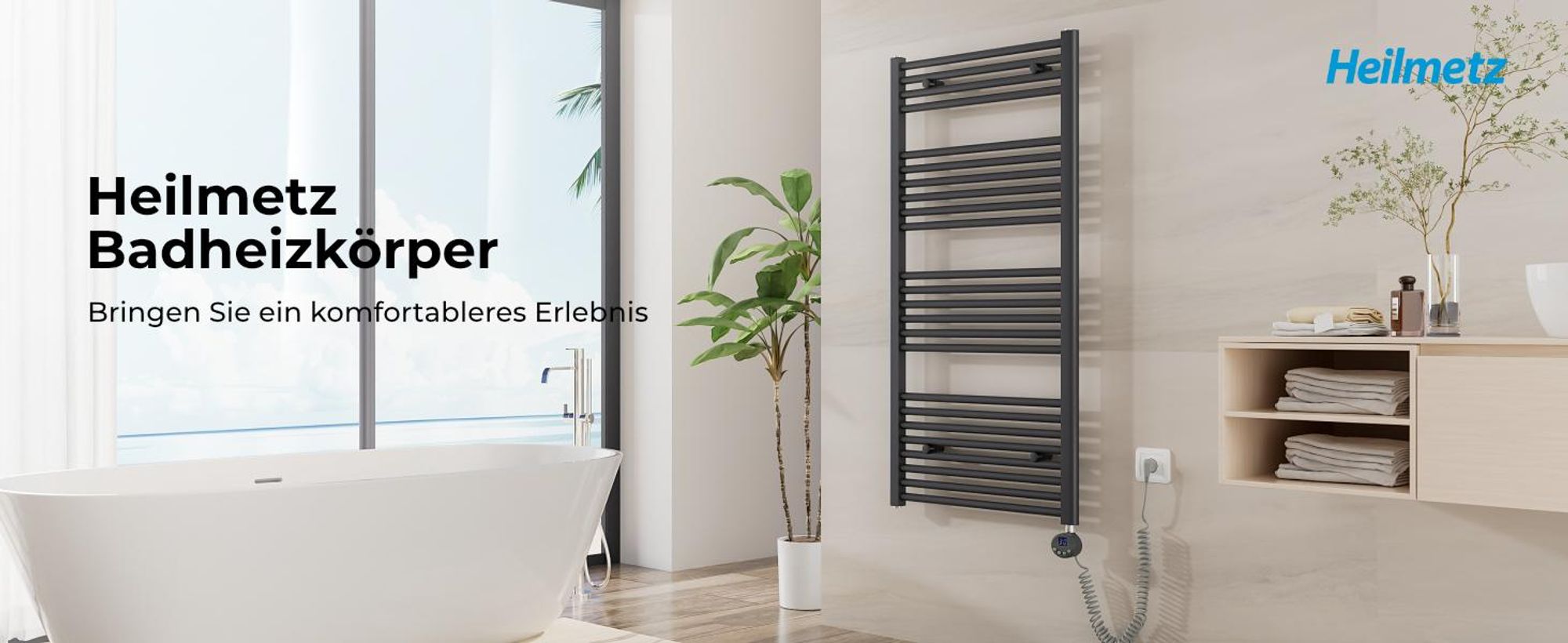 Heilmetz Heizkörper Elektrisches Badheizkörper Handtuchtrockner 120x60 cm Anthrazit Handtuchwärmer