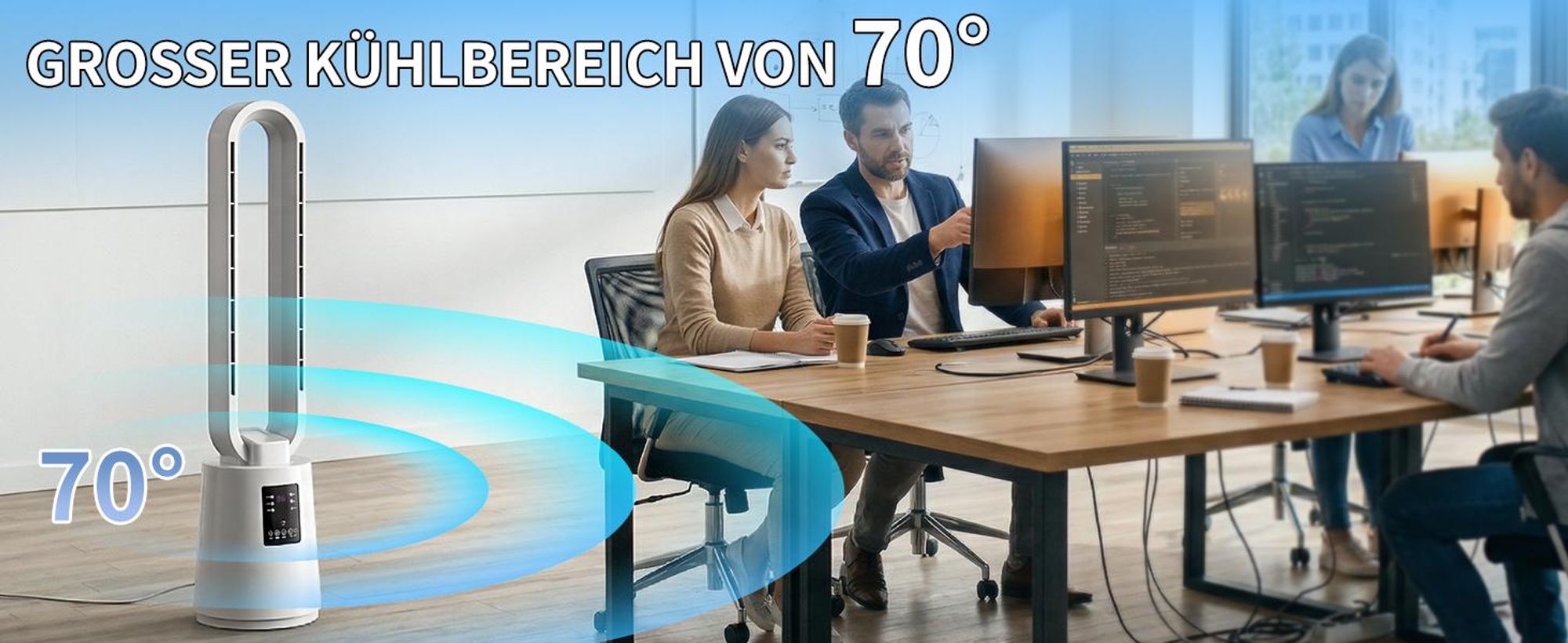 FCH Ventilator ohne Rotorblätter mit UV-Sterilisation,40W, 8-Stunden-Timer, elektronischem Touchscreen und Fernbedienung