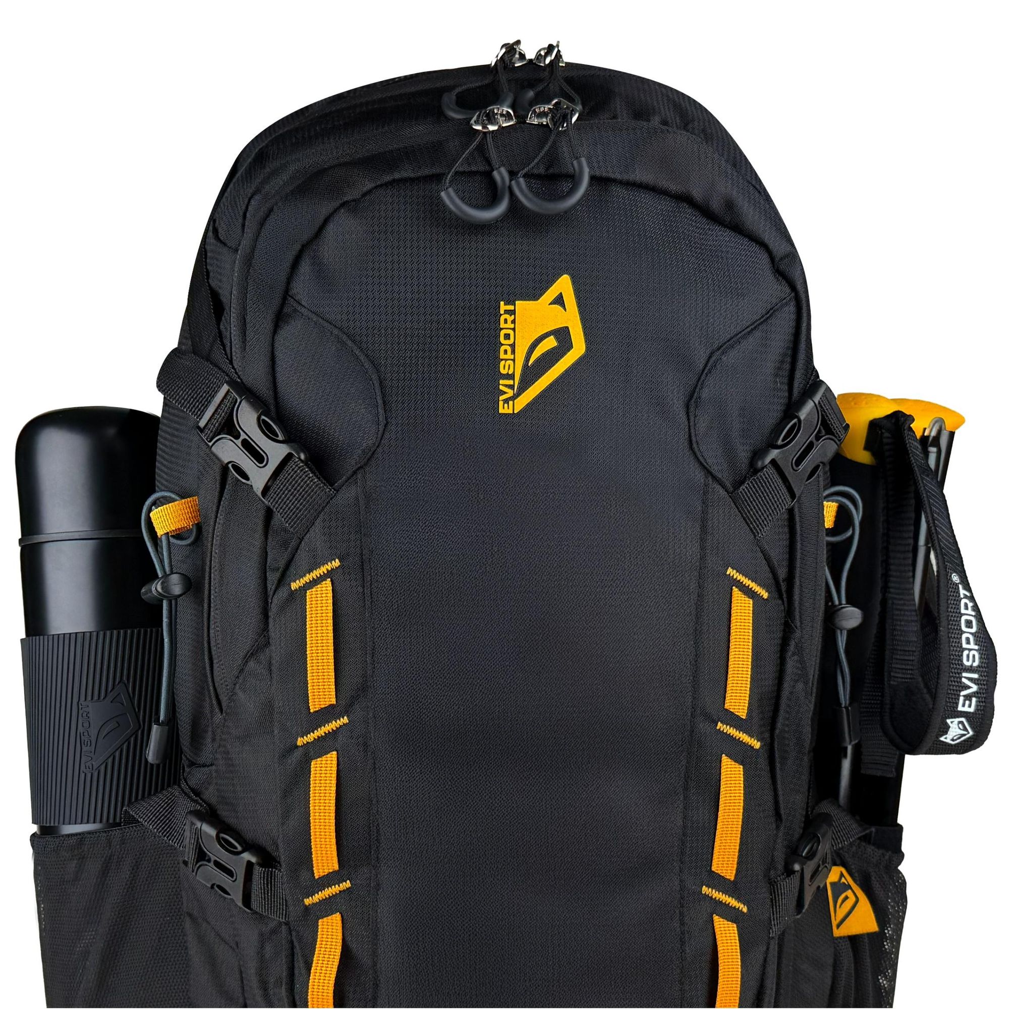 Wanderrucksack 40L Trekkingrucksack Herren & Damen, Titan-Core™ Nylon Outdoor Rucksack mit Regenschutz & Hüfttaschen, EVI SPORT Explorerpack Schwarz