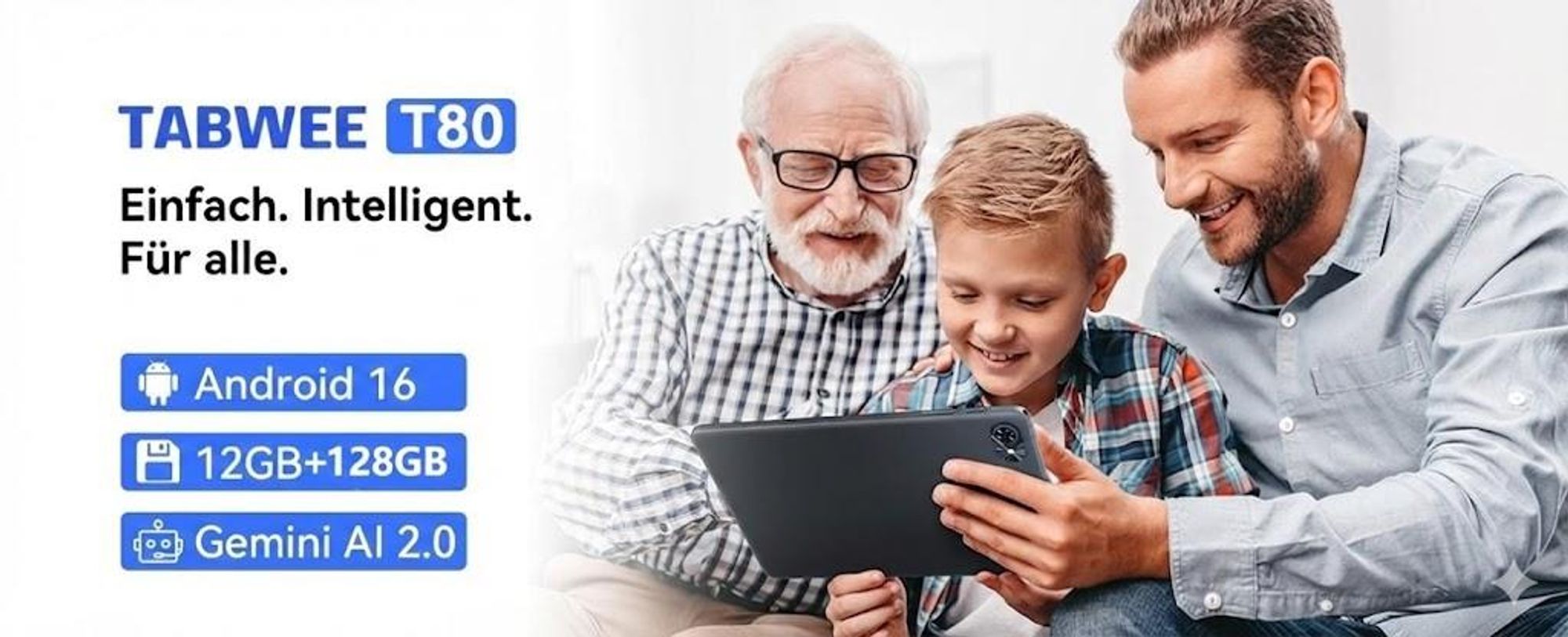KOBONA-TABWEE T80 Tablet 10 Zoll, Android 16, 128GB ROM, 1280 x 800 HD, 6000mAh Akku, 5MP Kamera, 5G WiFi, Bluetooth , Gemini AI Tablet
