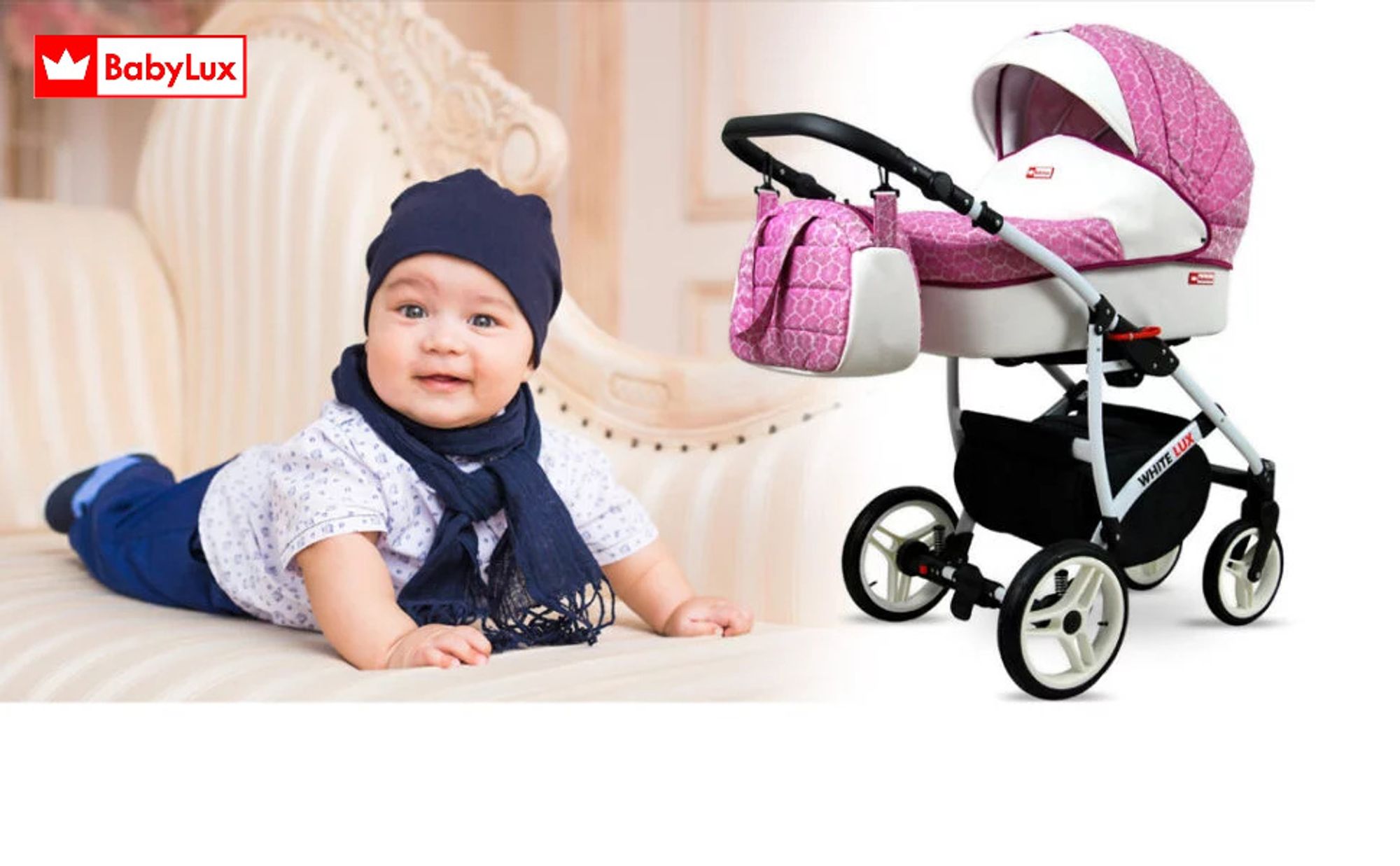 BabyLux® White Lux | 2in1 Kinderwagen Set | Sweet Pink | Kombikinderwagen | Kinderwagenset | Bug