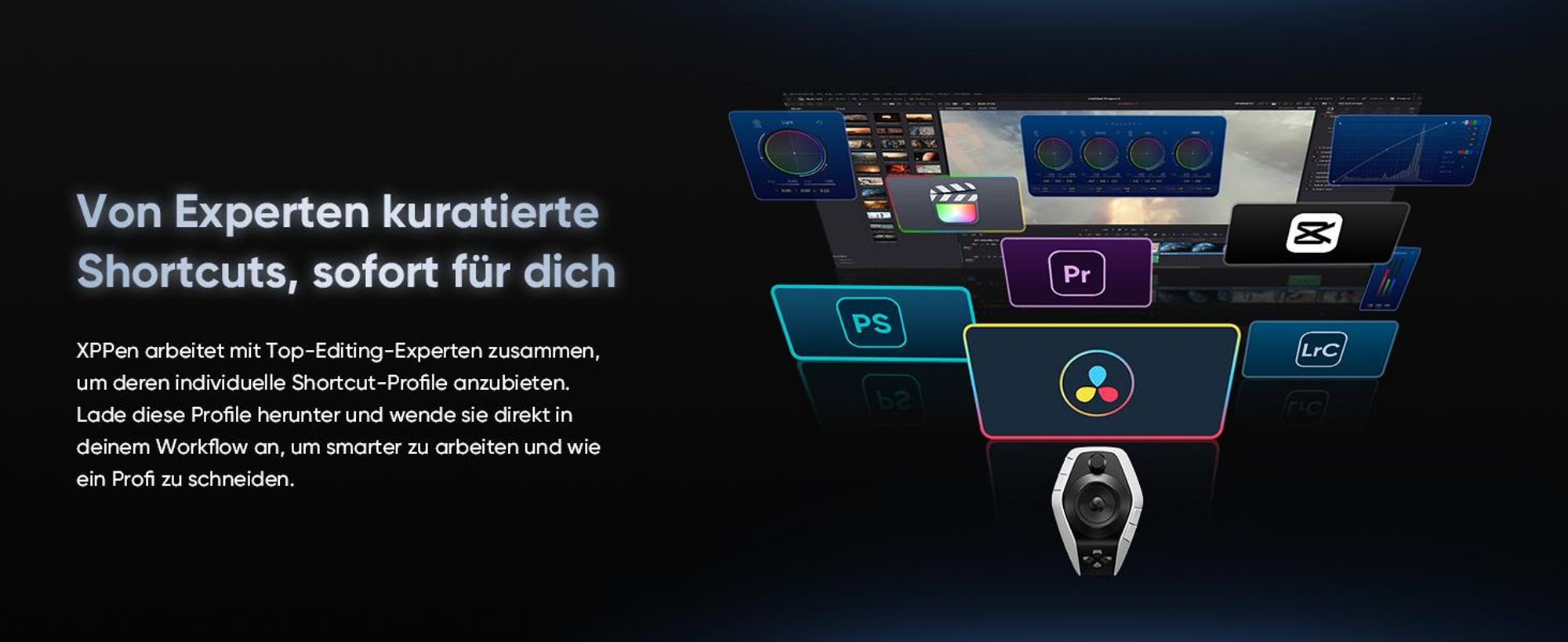 XPPen Pilot Pro Bluetooth Kreativ-Konsole für Videobearbeitung & Grafikdesign, kompatibel mit Adobe & DaVinci Resolve
