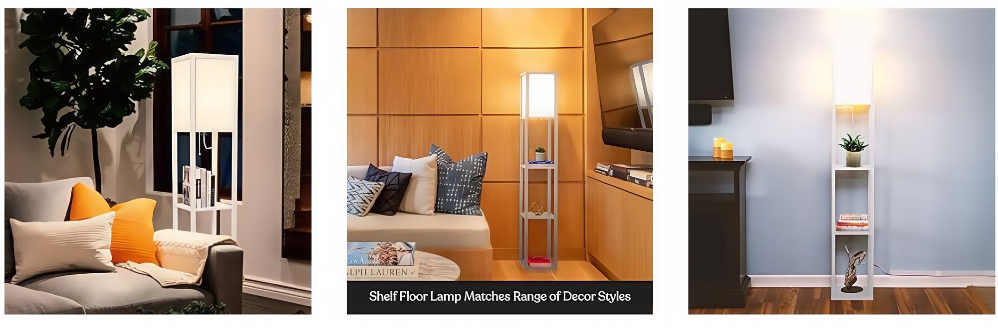 3 Ebene Stehlampe Stehleuchte Standleuchte standlampe Bodenlampe, E27 Innenbeleuchtung für Schlafzimmer Wohnzimmer Holz Regal Weiß 160cm